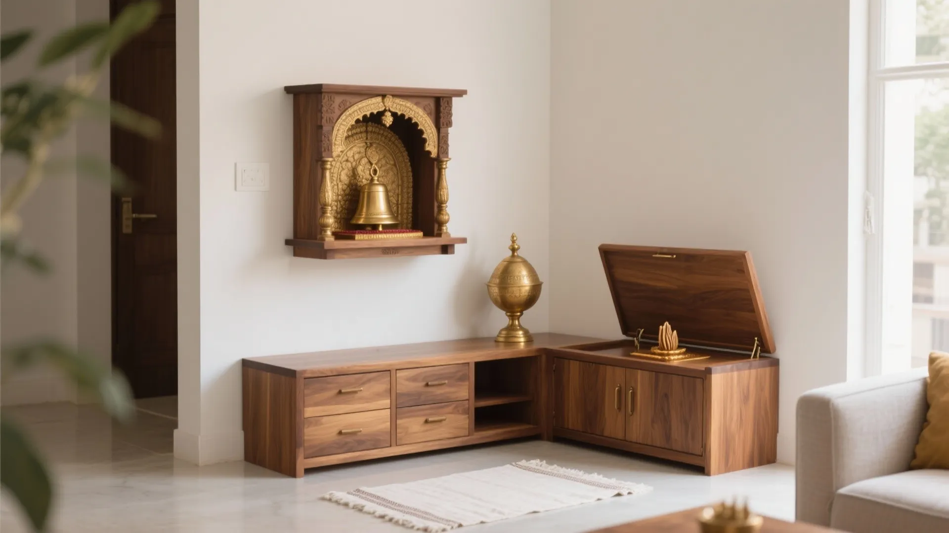 Minimal Mandir With Hidden Storage