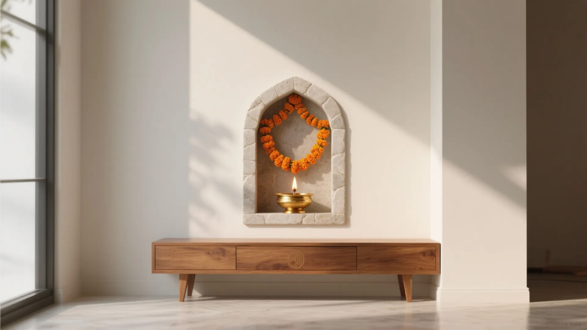 Minimalist Floral Mandir Niche
