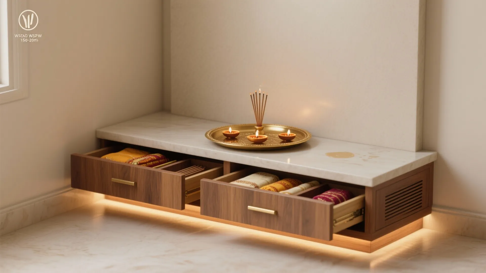 Minimal mandir with concealed storage