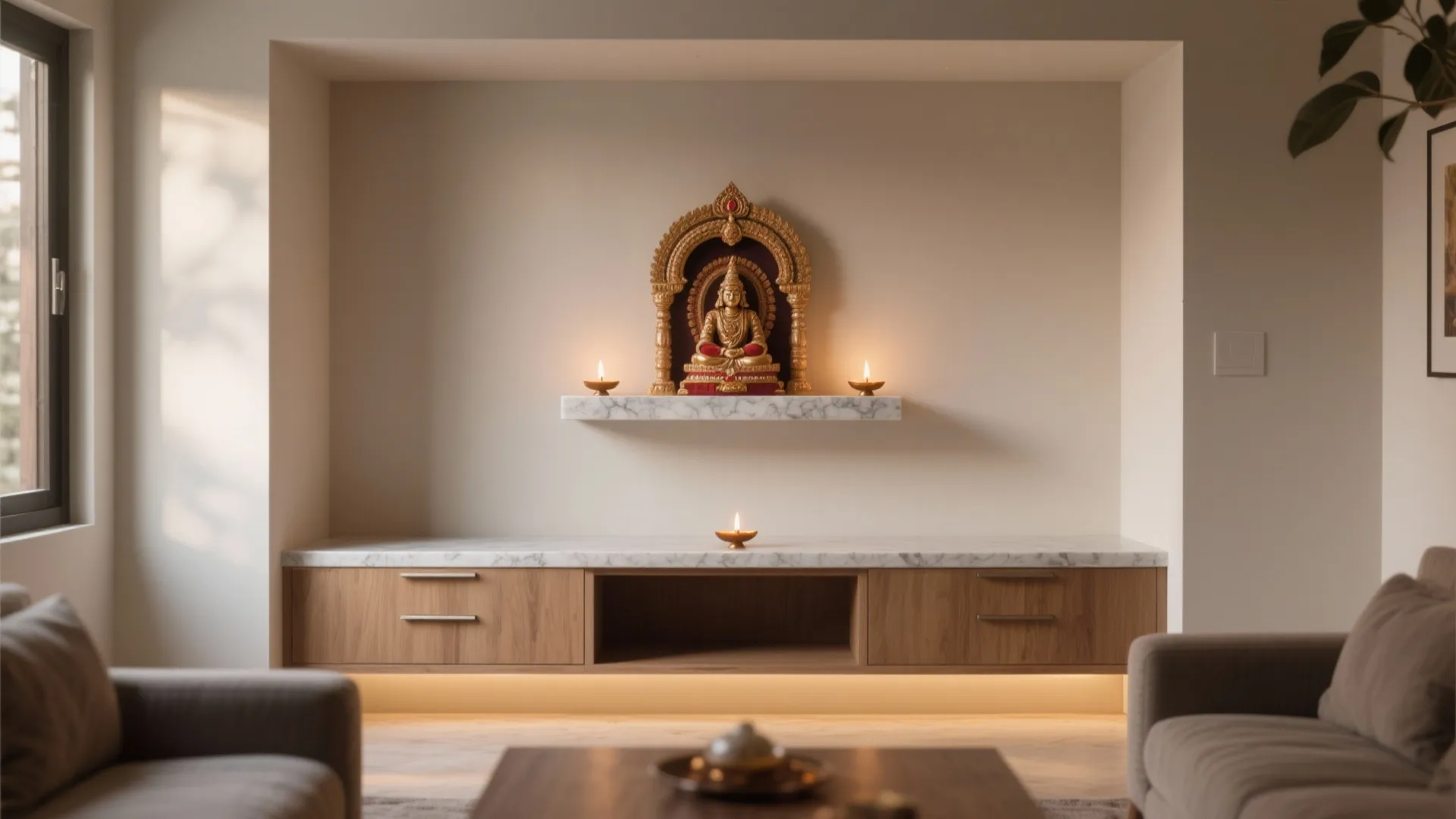 Minimalist Mandir With Concealed Storage