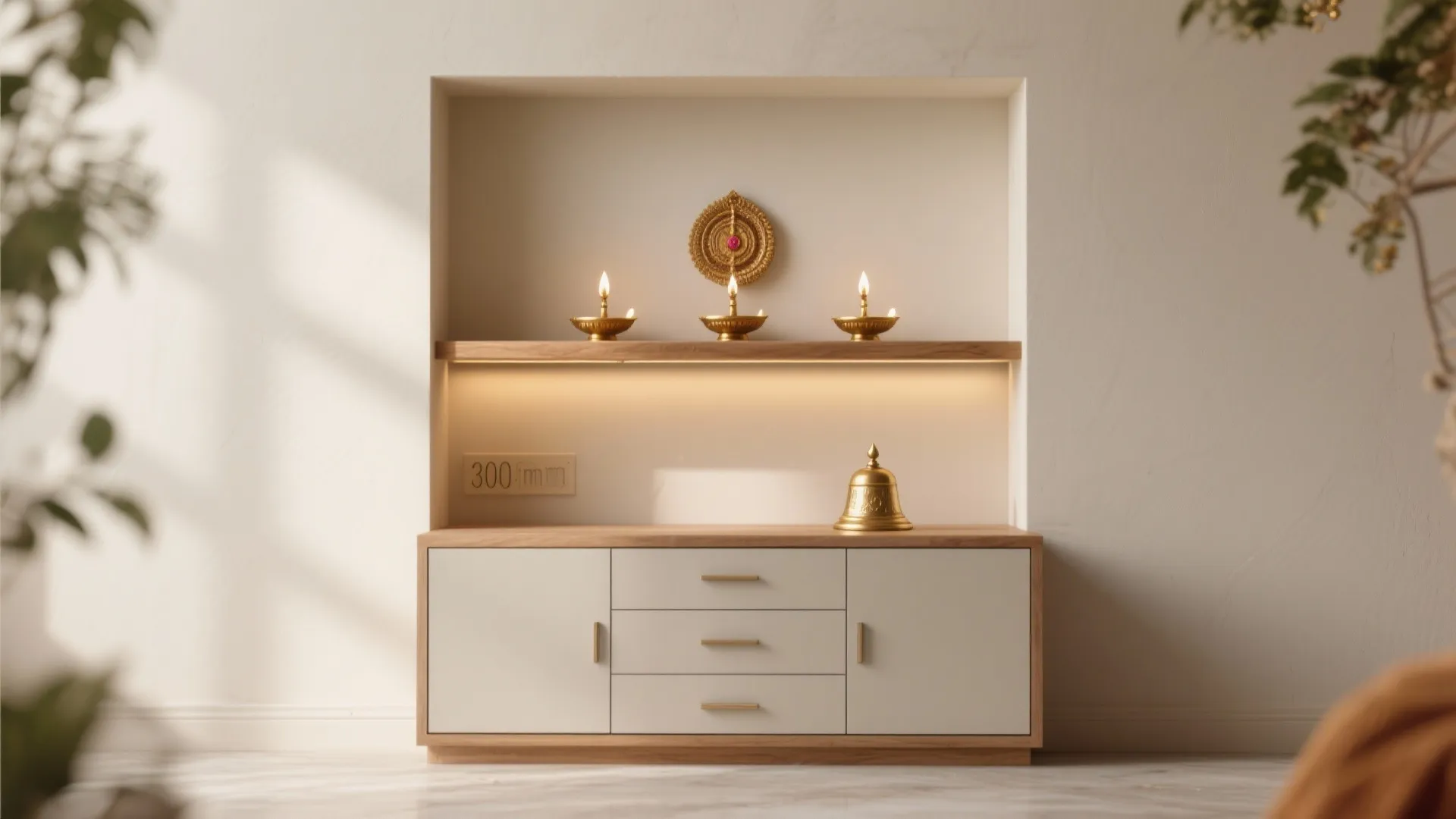 Minimal mandir with concealed storage