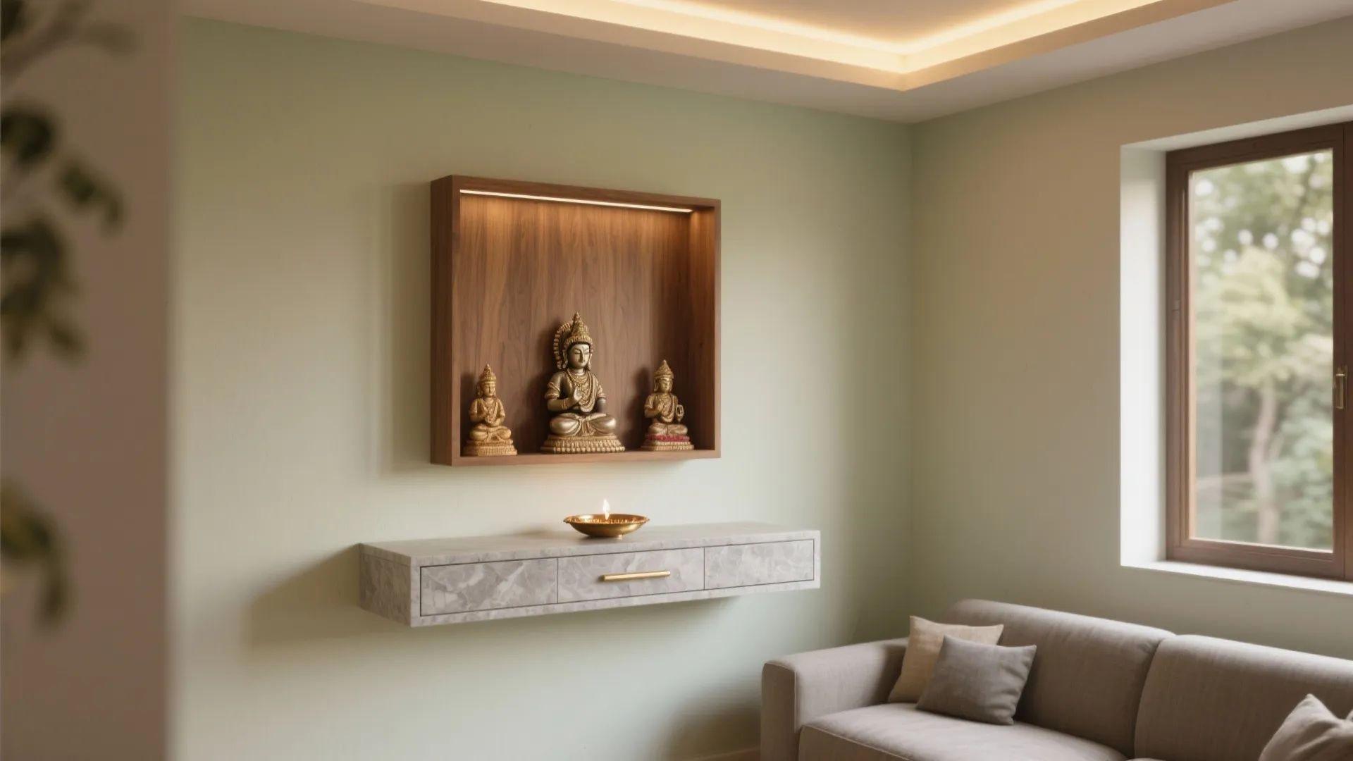 Minimalist Wall-Mounted Mandir with Concealed Storage