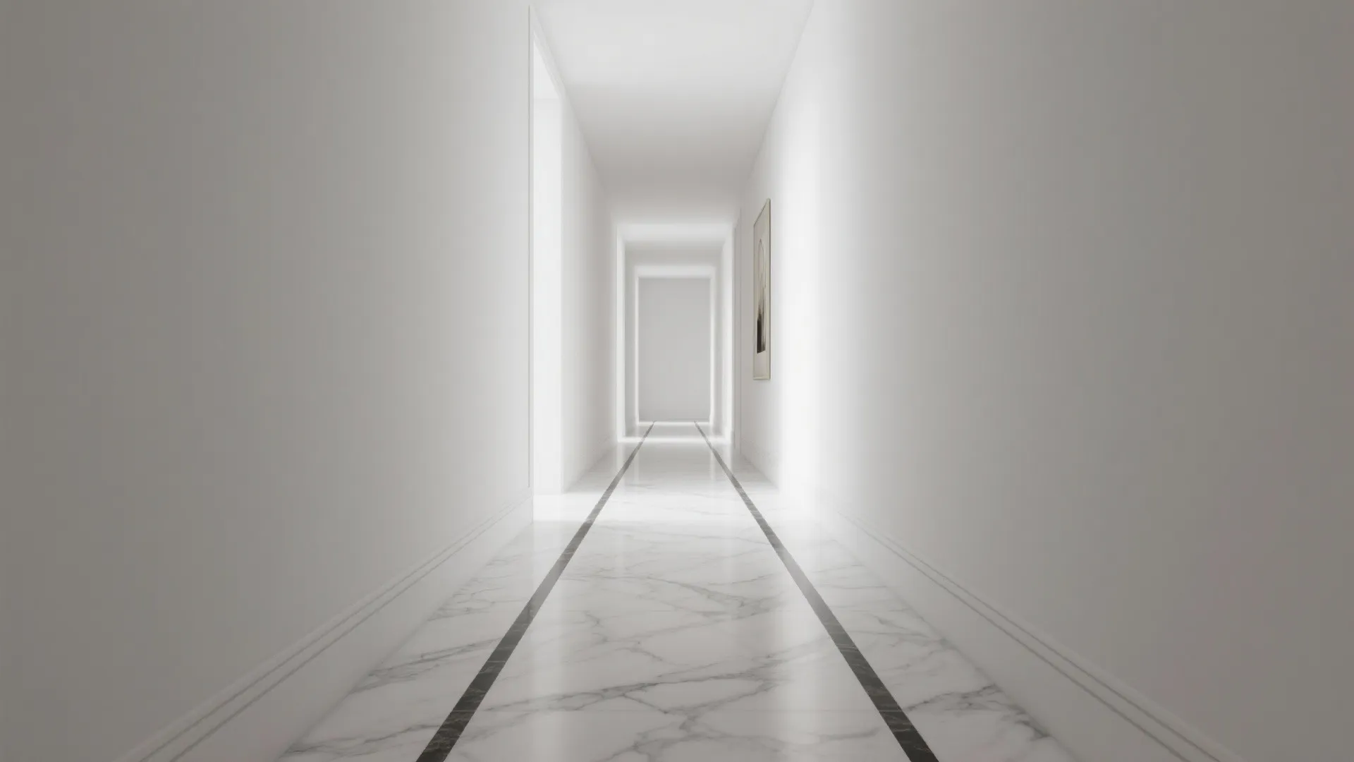 1) Minimal marble flooring with subtle veining