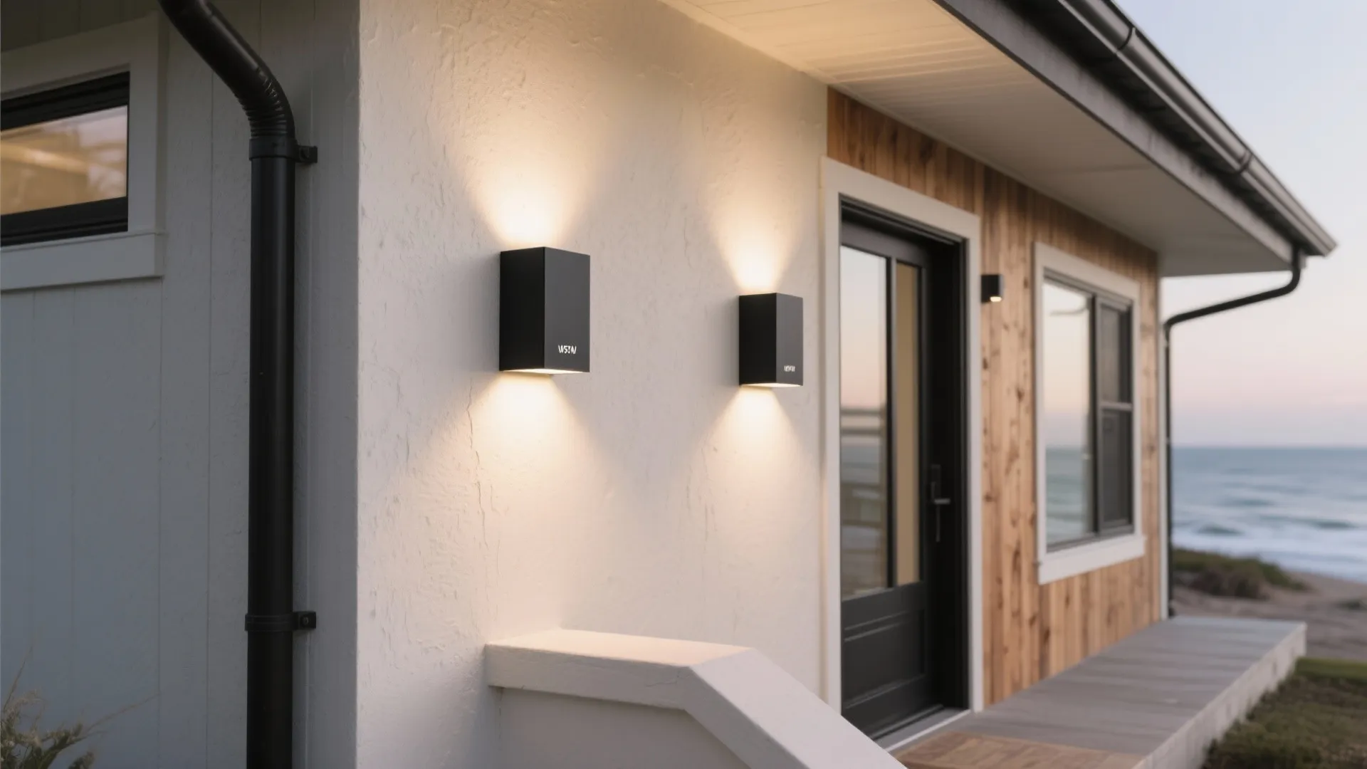 Minimalist matte sconces for modern facades