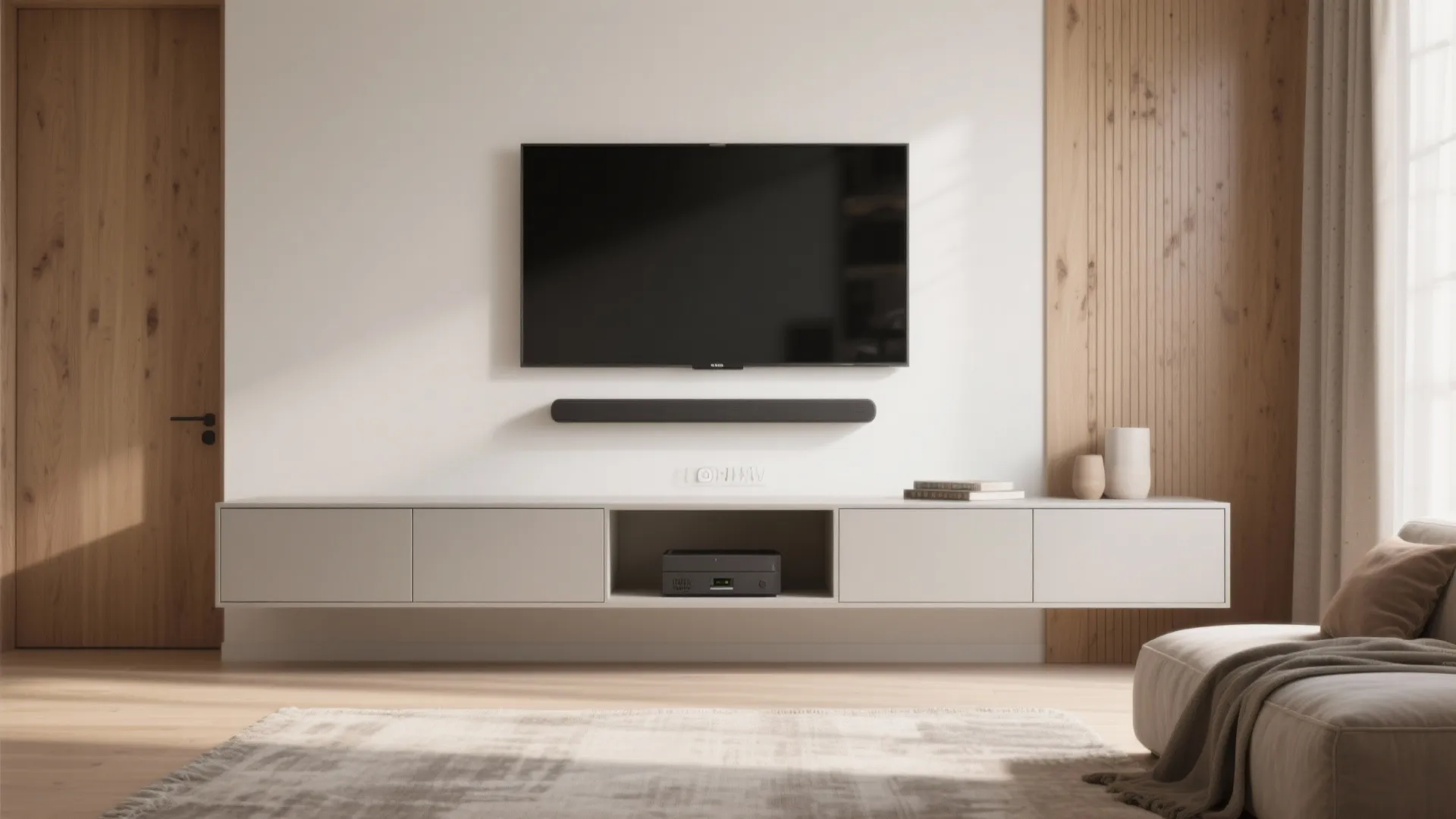 Minimalist Media Wall with Integrated Storage