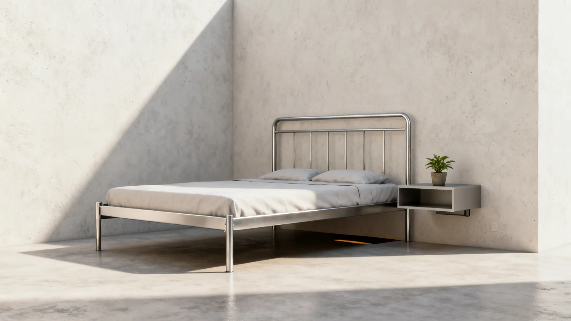 5. Minimalist Metal Frame with Floating Nightstand