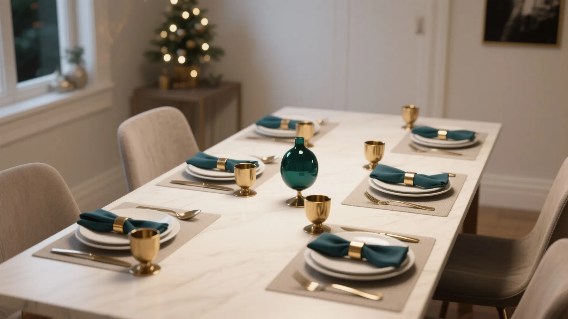 Minimal Table Settings with Metallic Accents