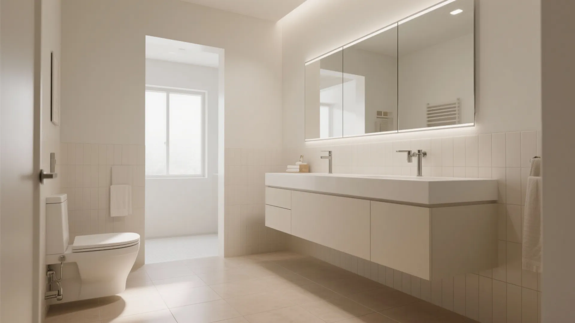 Minimal Neutrals: Large-Format Floor + Stacked Matte Walls