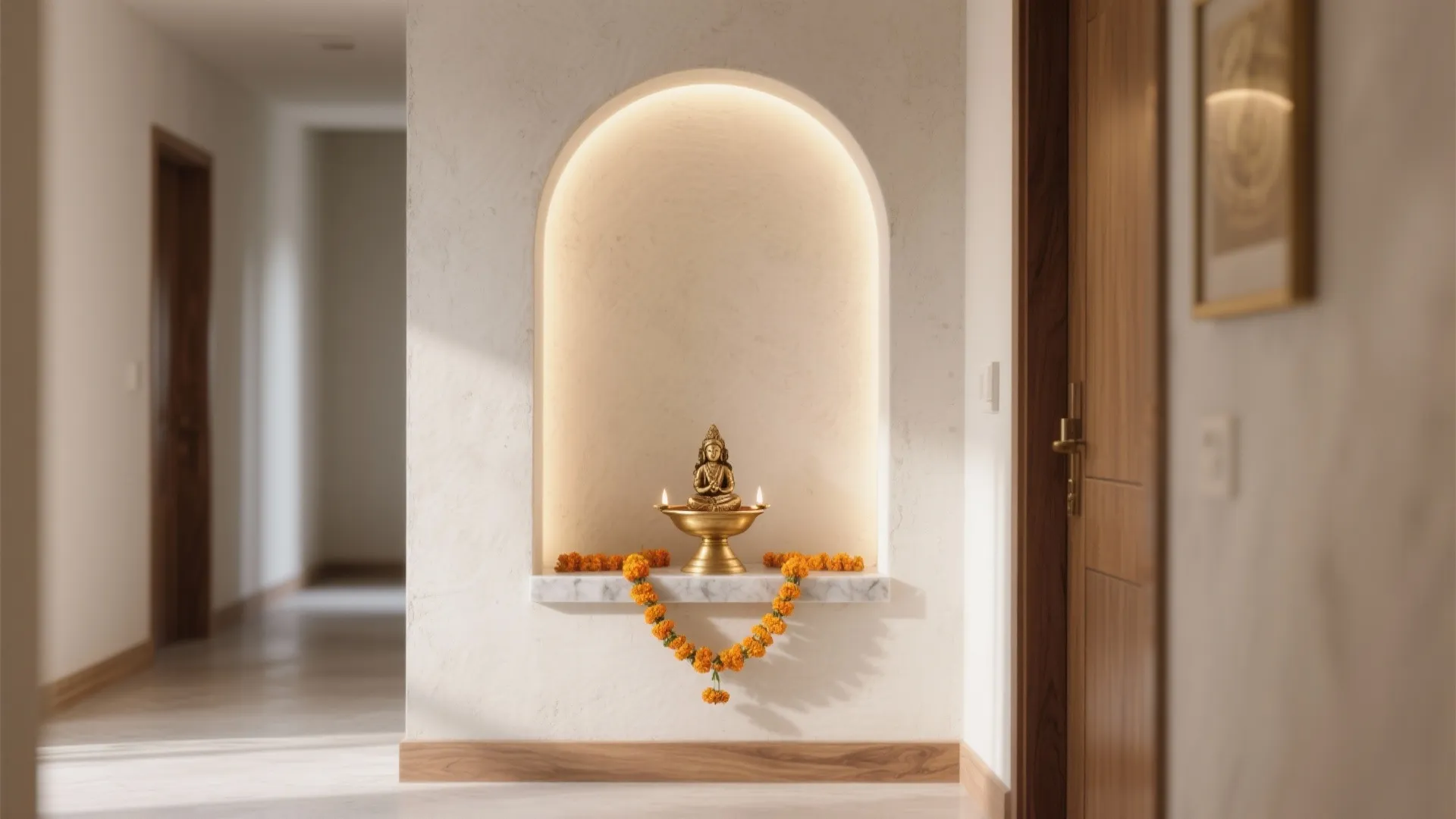 Minimal arched niche for a calm mandir