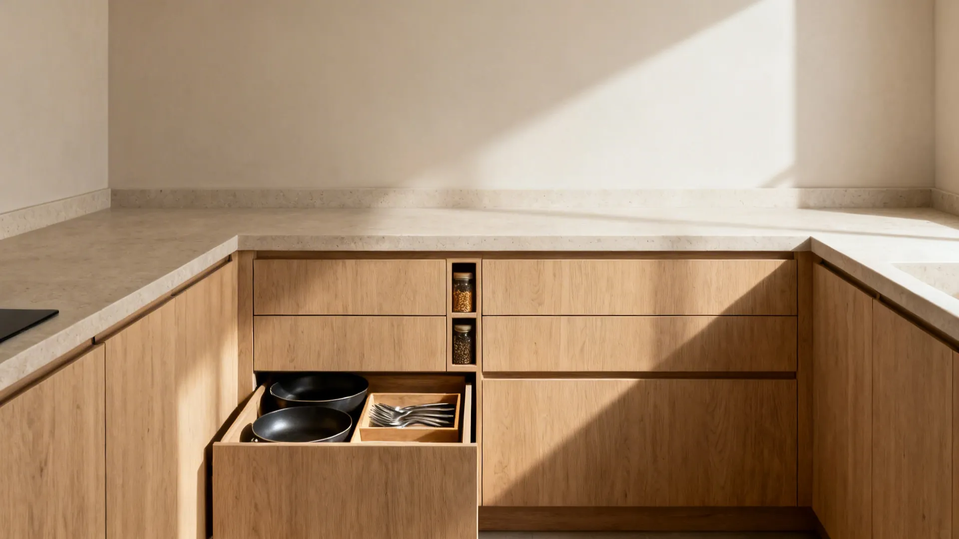 Minimalist wooden drawer organization