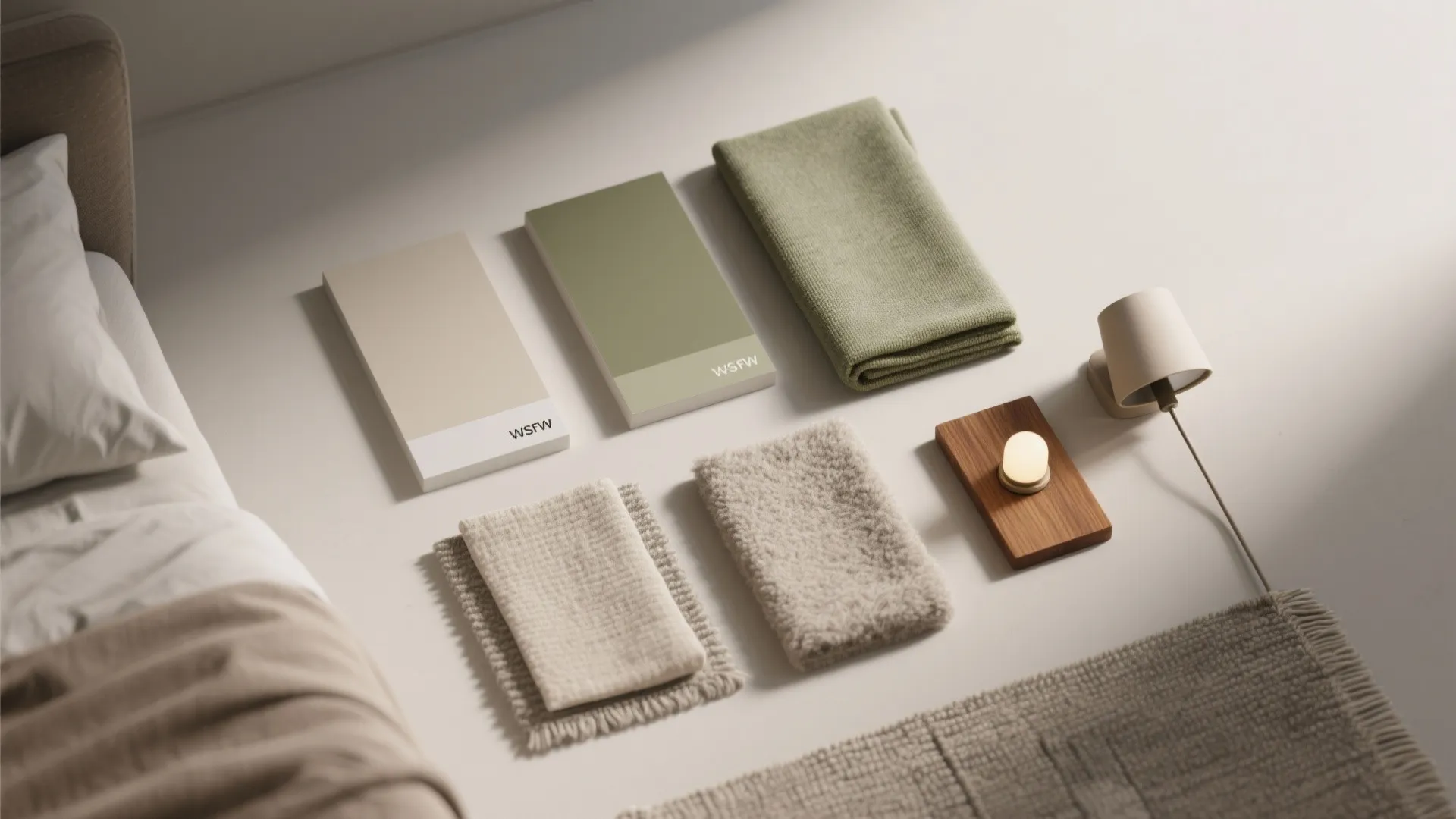 5. Minimal palette, layered lighting, and soft textiles