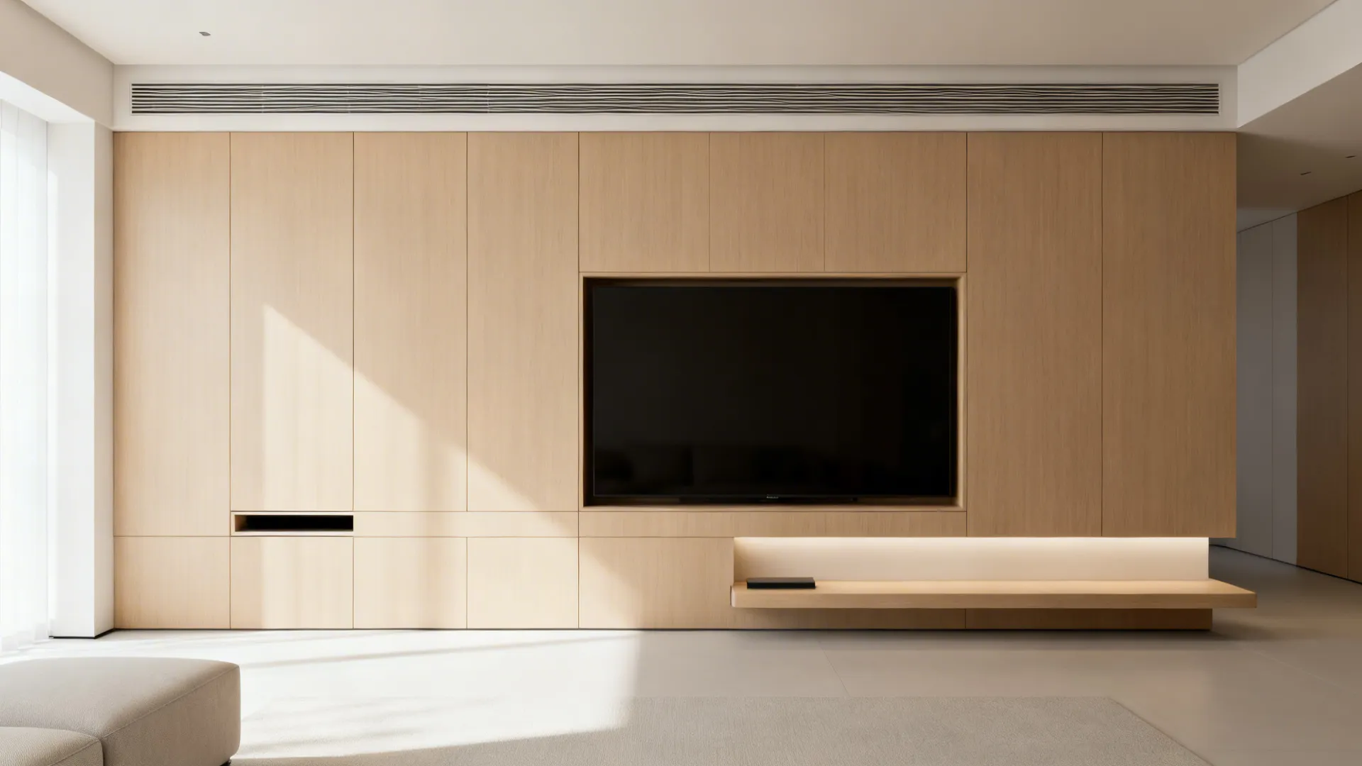 3. Minimalist wall panel with integrated TV niche