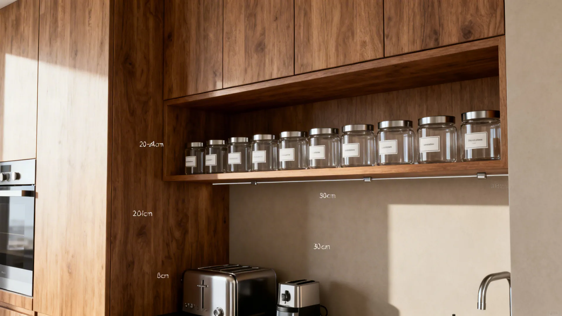 Minimal pantry zones with clear jars