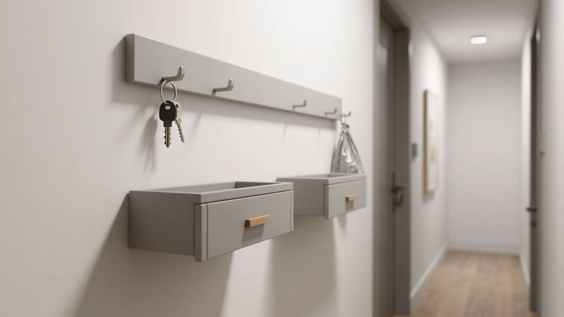 Minimalist hallway storage for pet essentials