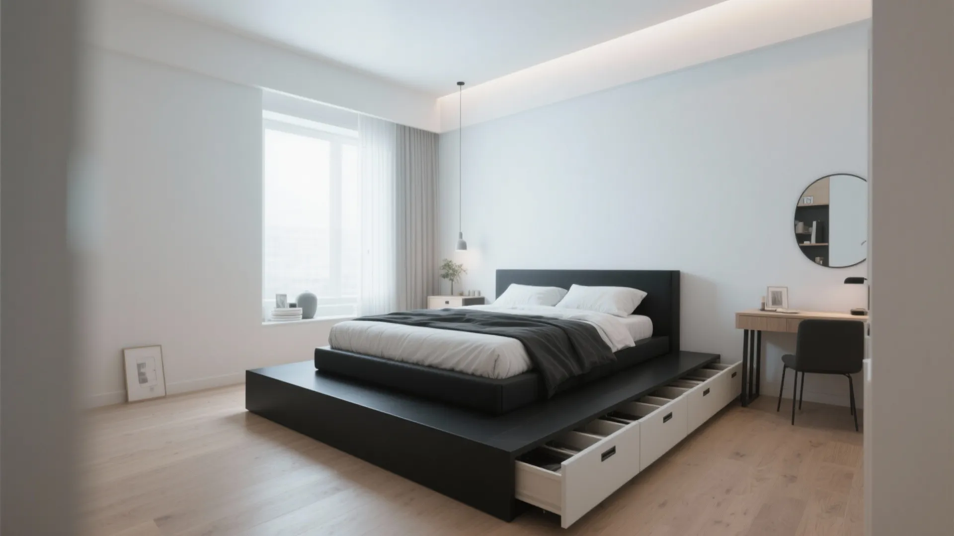 3. Minimalist Black Platform Bed for Small Rooms