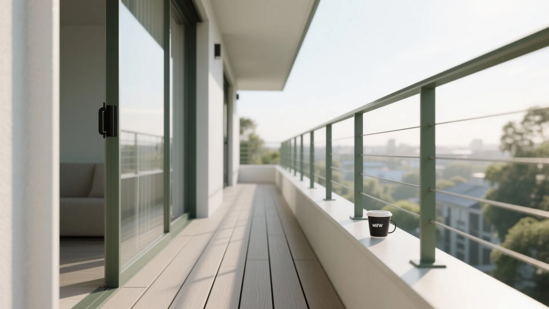 Light, lean, and airy: minimal railings + pale flooring