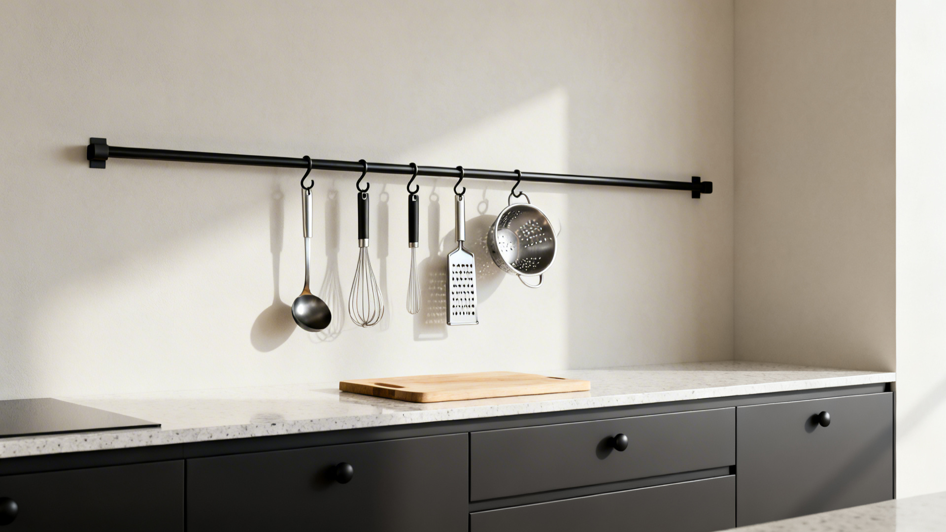 Small Kitchen Cluttered? Wall Rack With Hooks That Work