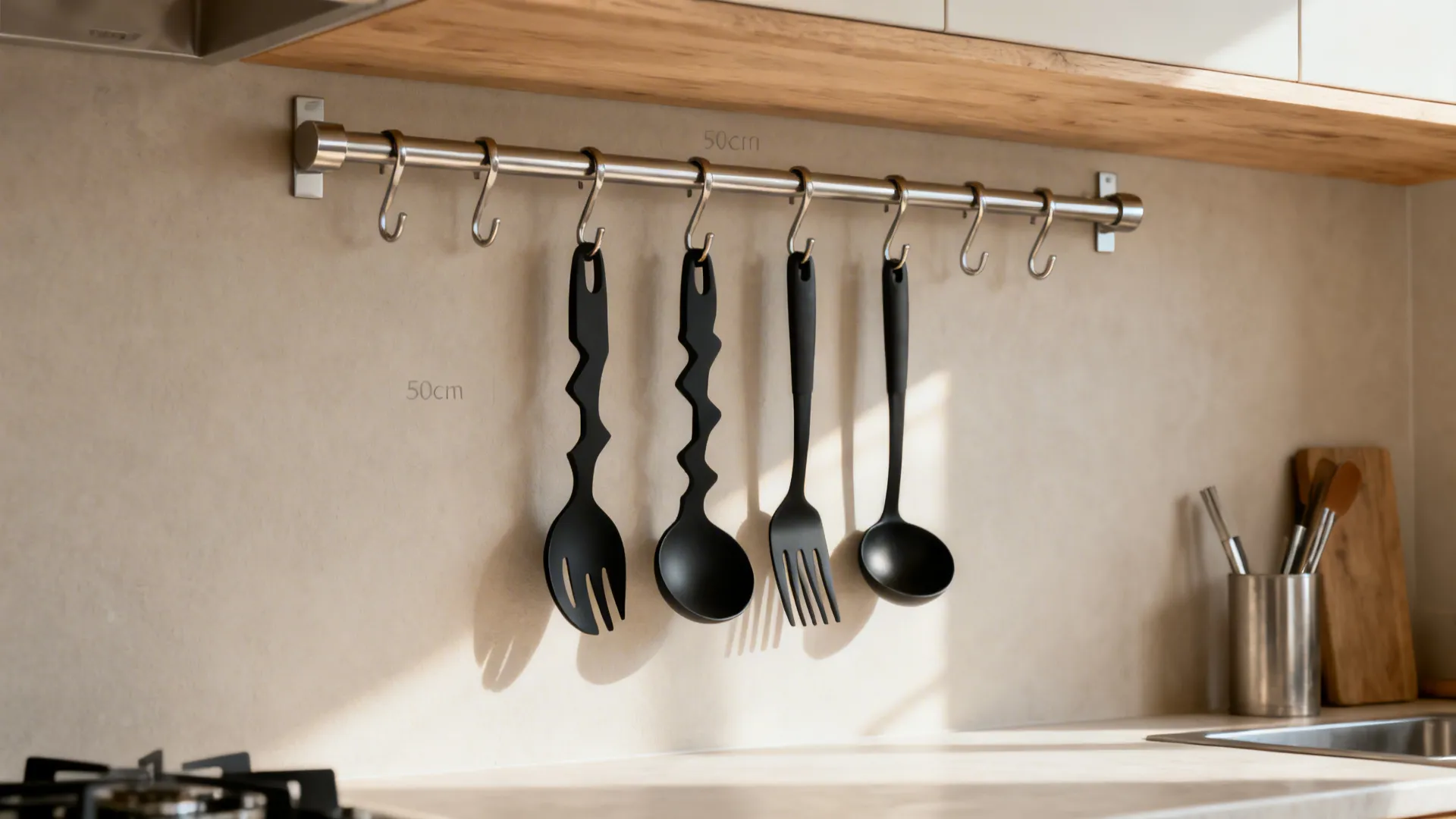 Minimalist Rail with Hanging Spoon & Fork Silhouettes