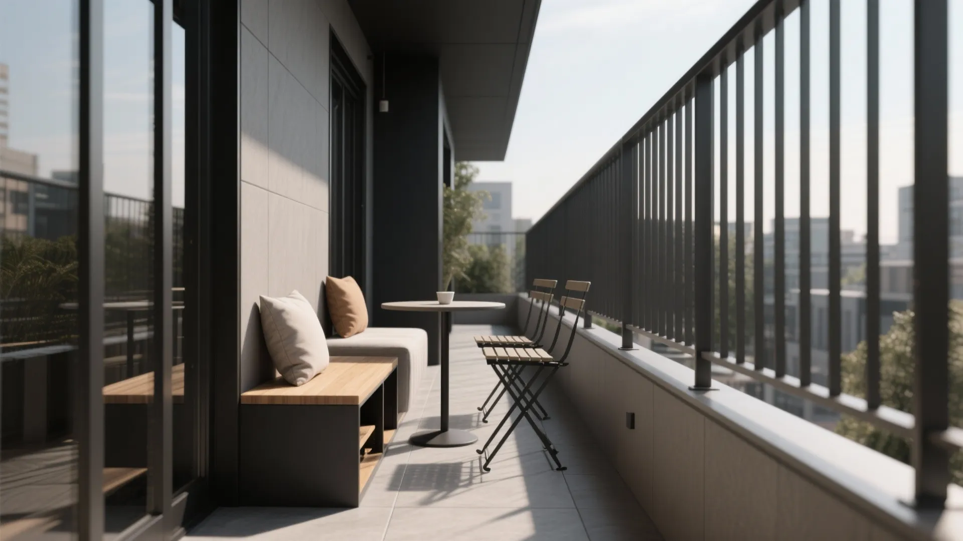 Minimalist railings and a clutter‑free layout