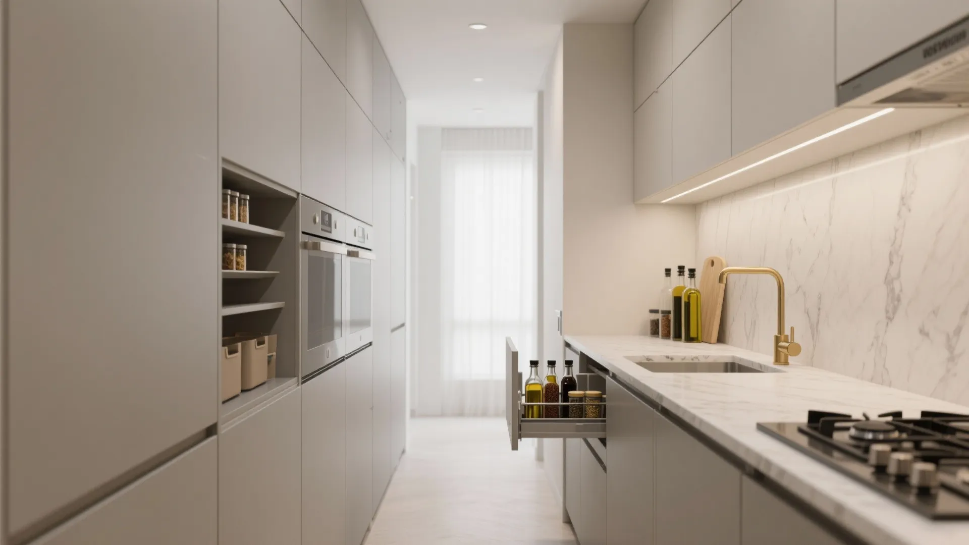 Minimalist Kitchen Storage with Hidden Rails