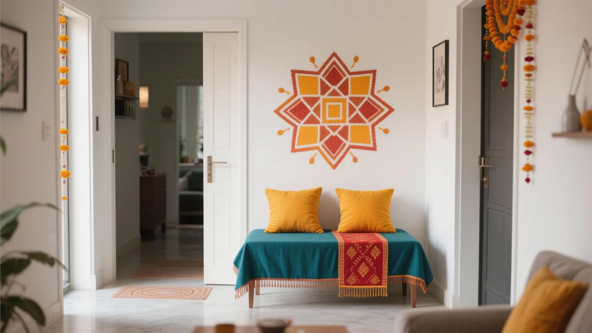 4) Simple Rangoli and Festive Textiles