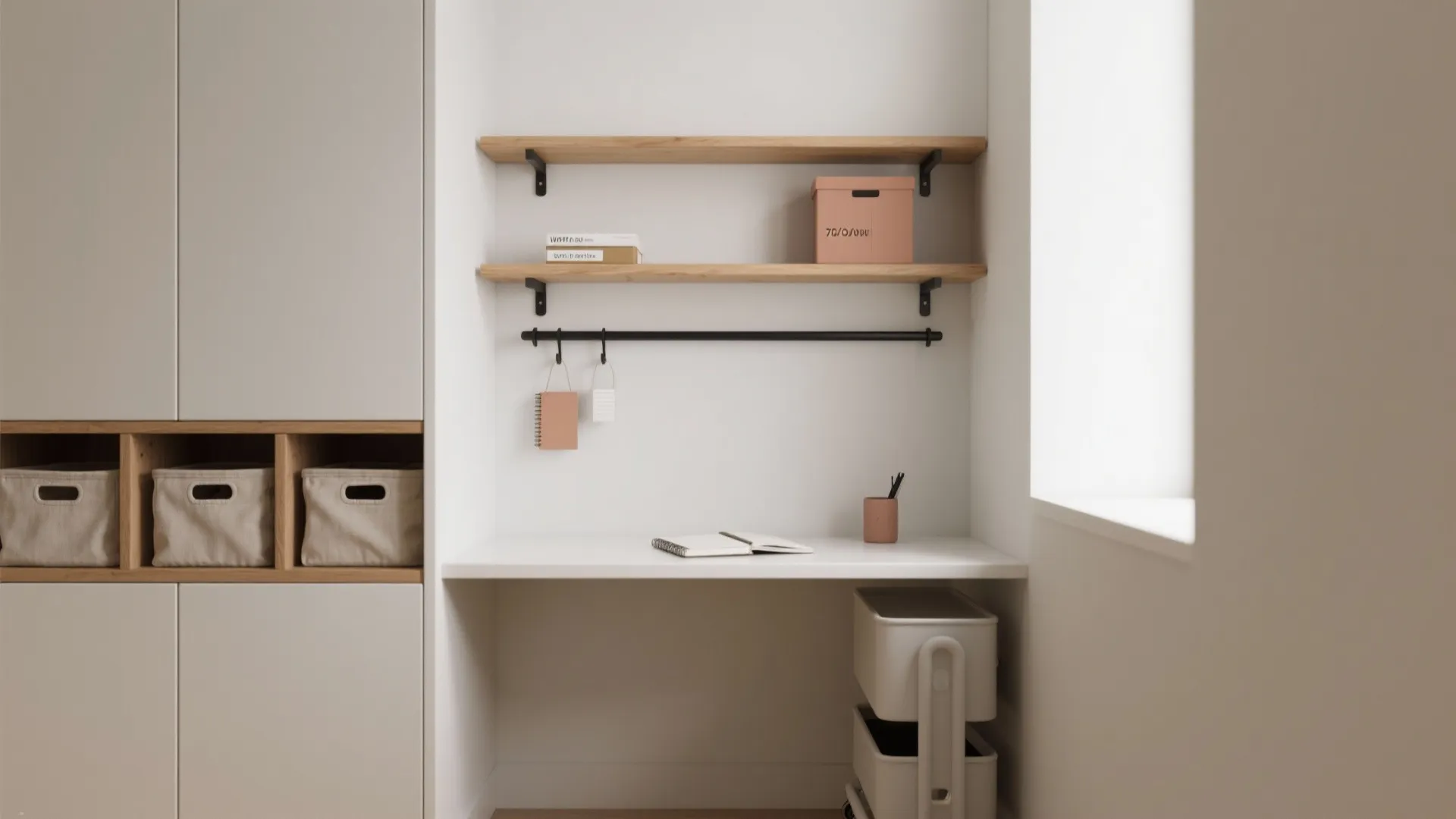 Minimalist storage that stays within arm’s reach