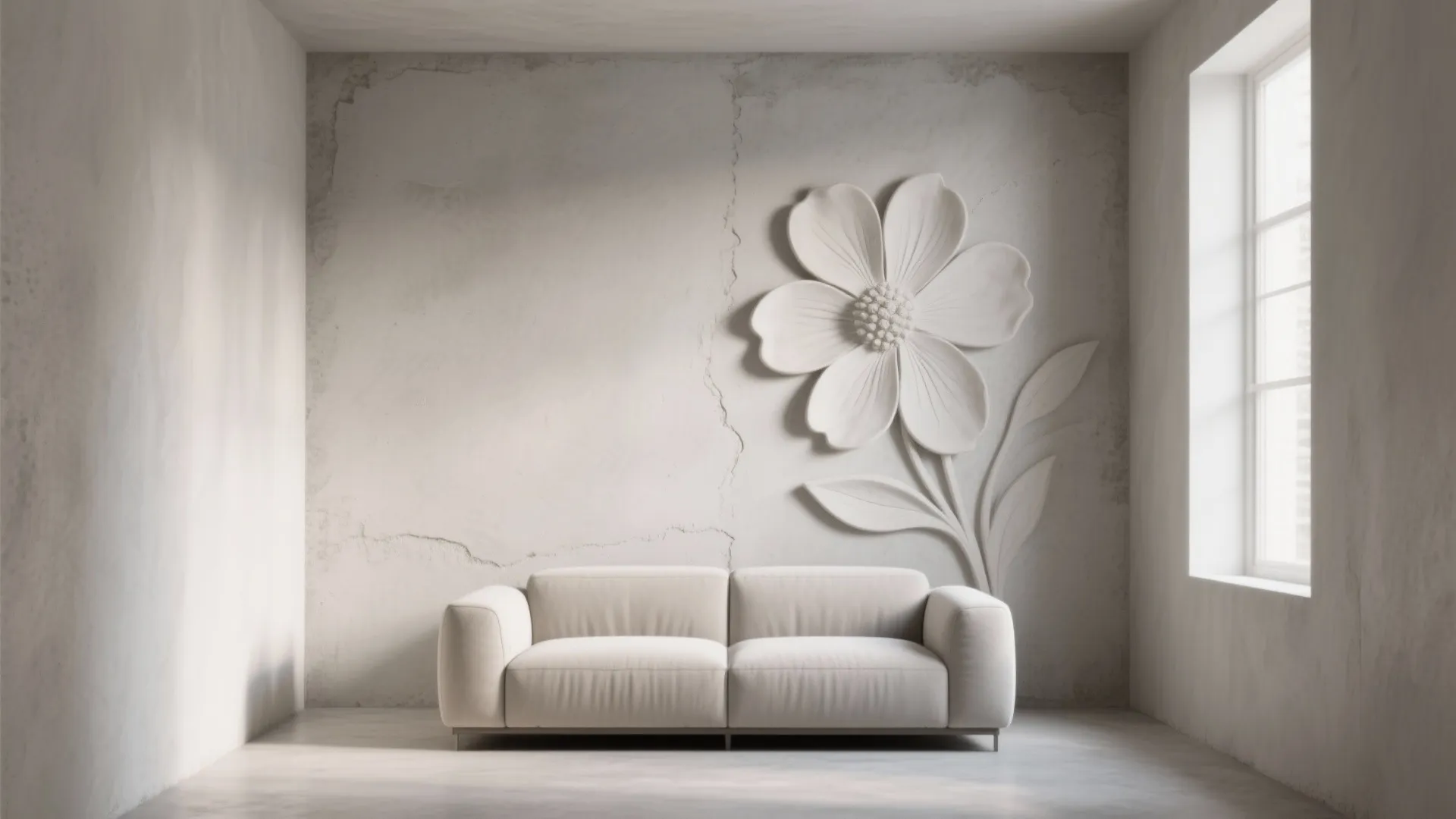 Minimalist Cement Floral Relief