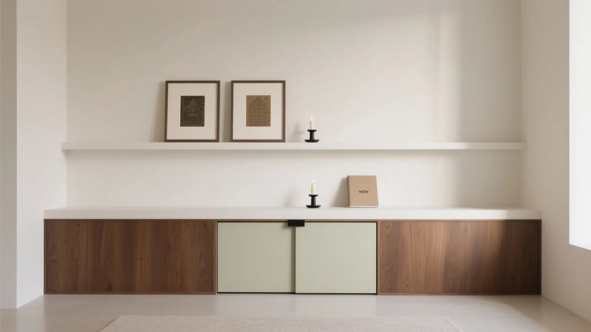 Minimalist Shelving With Concealed Storage