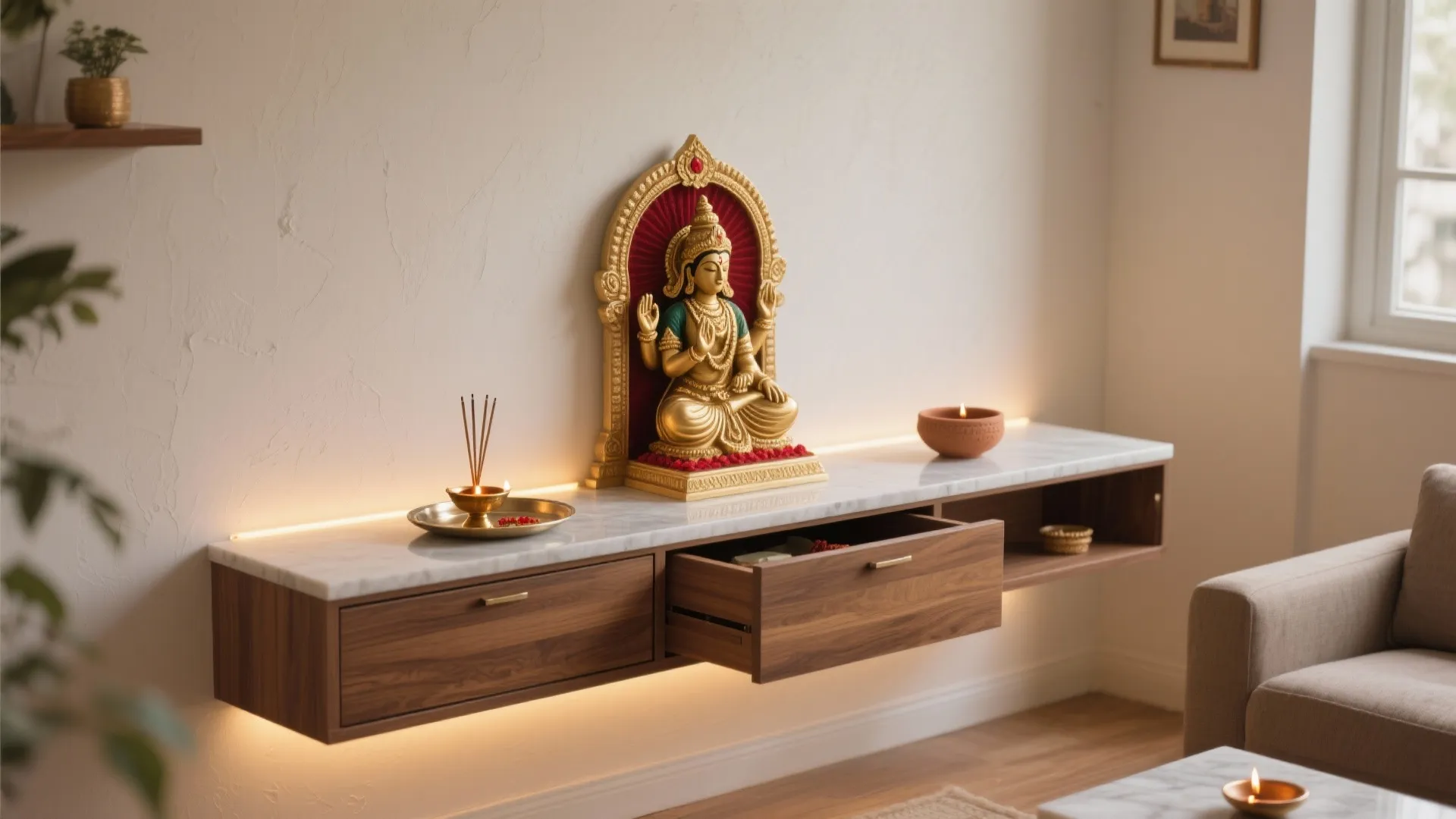 Minimalist Mandir Shelf with Hidden Storage