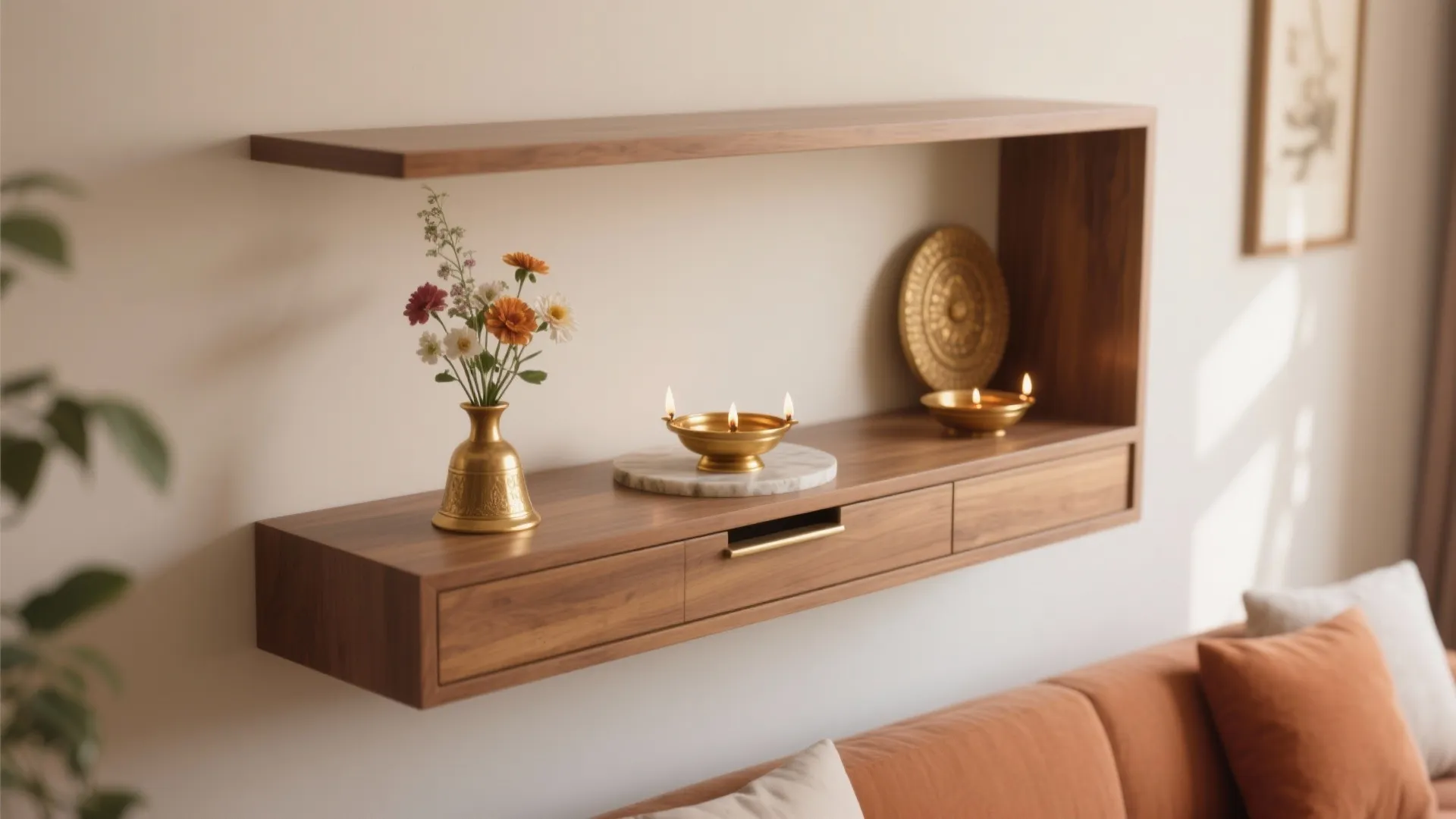Minimalist Pooja Shelf With Concealed Storage