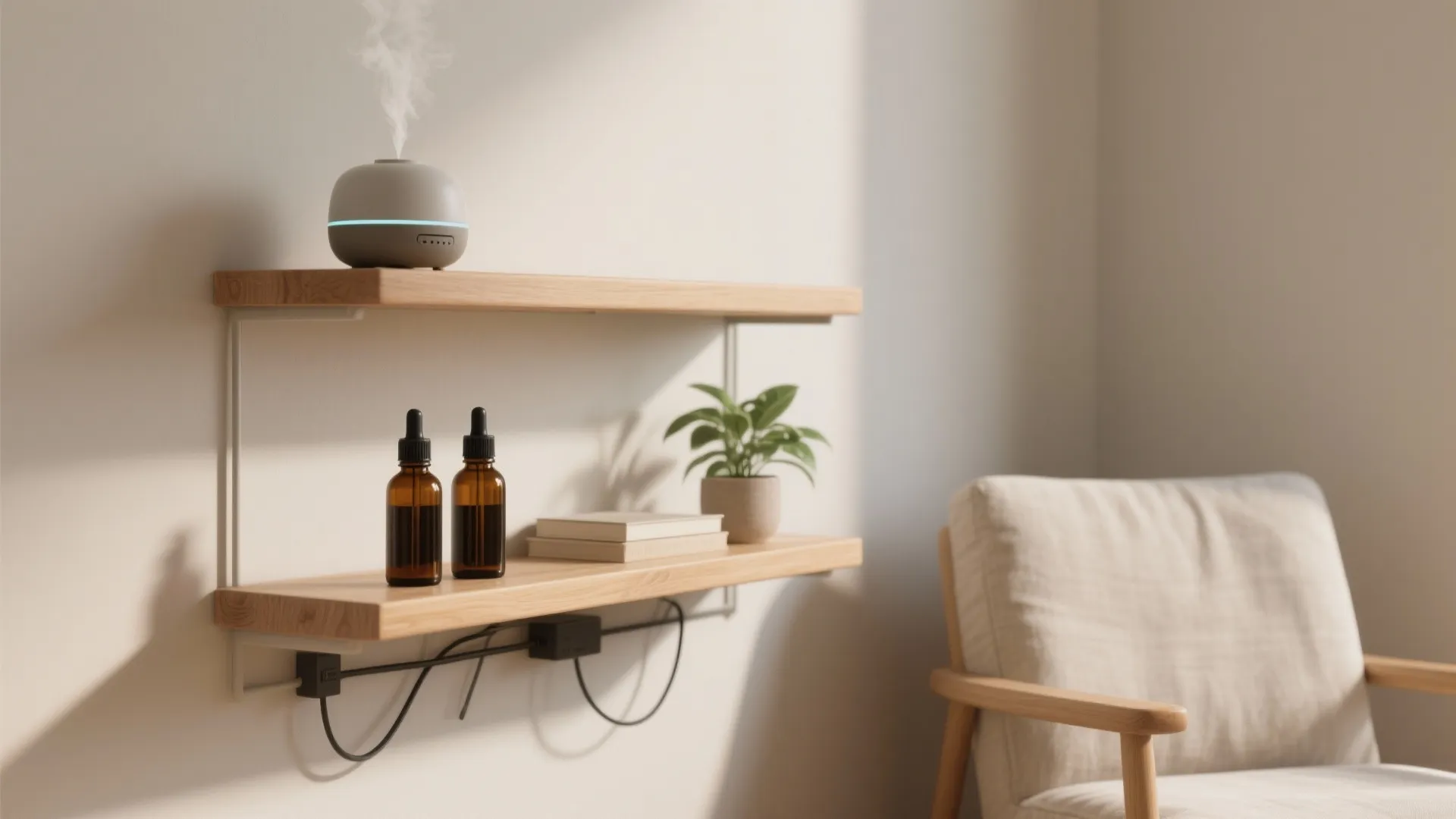 Minimalist diffuser shelf styling