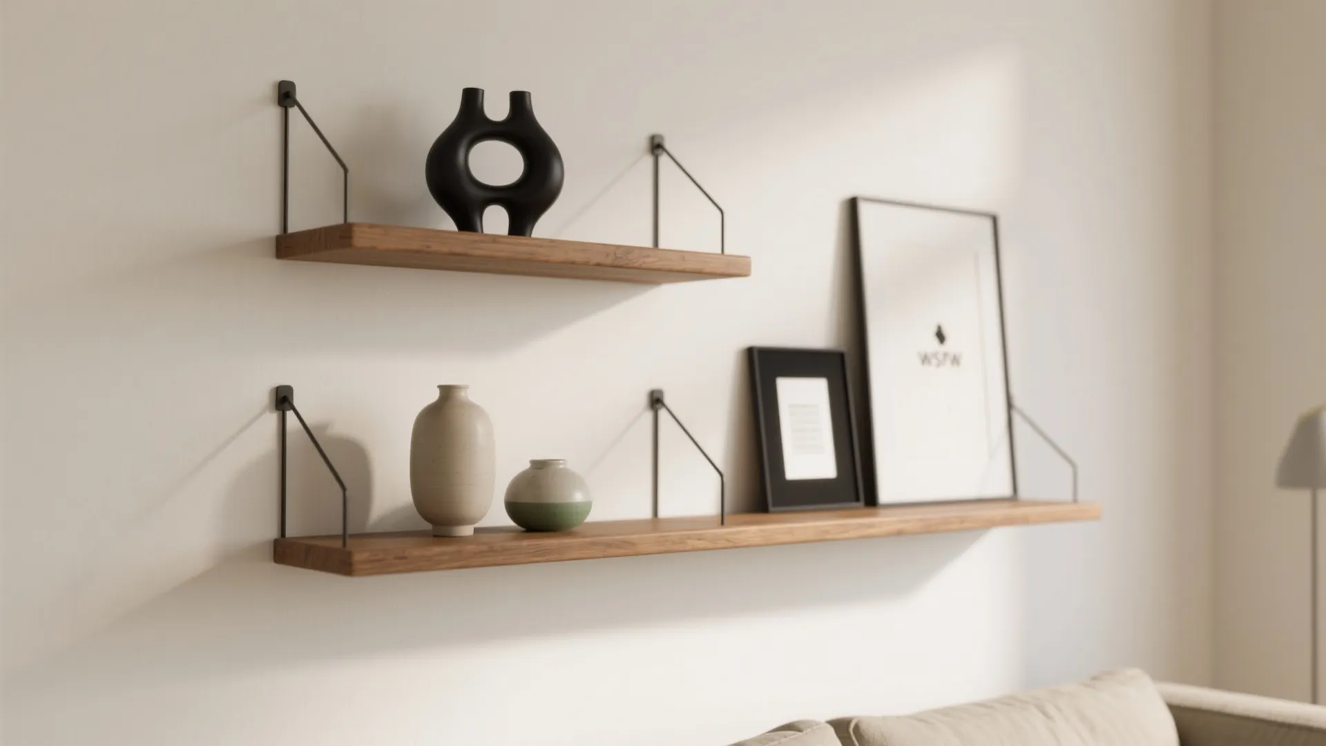 Minimalist shelf styling and negative space