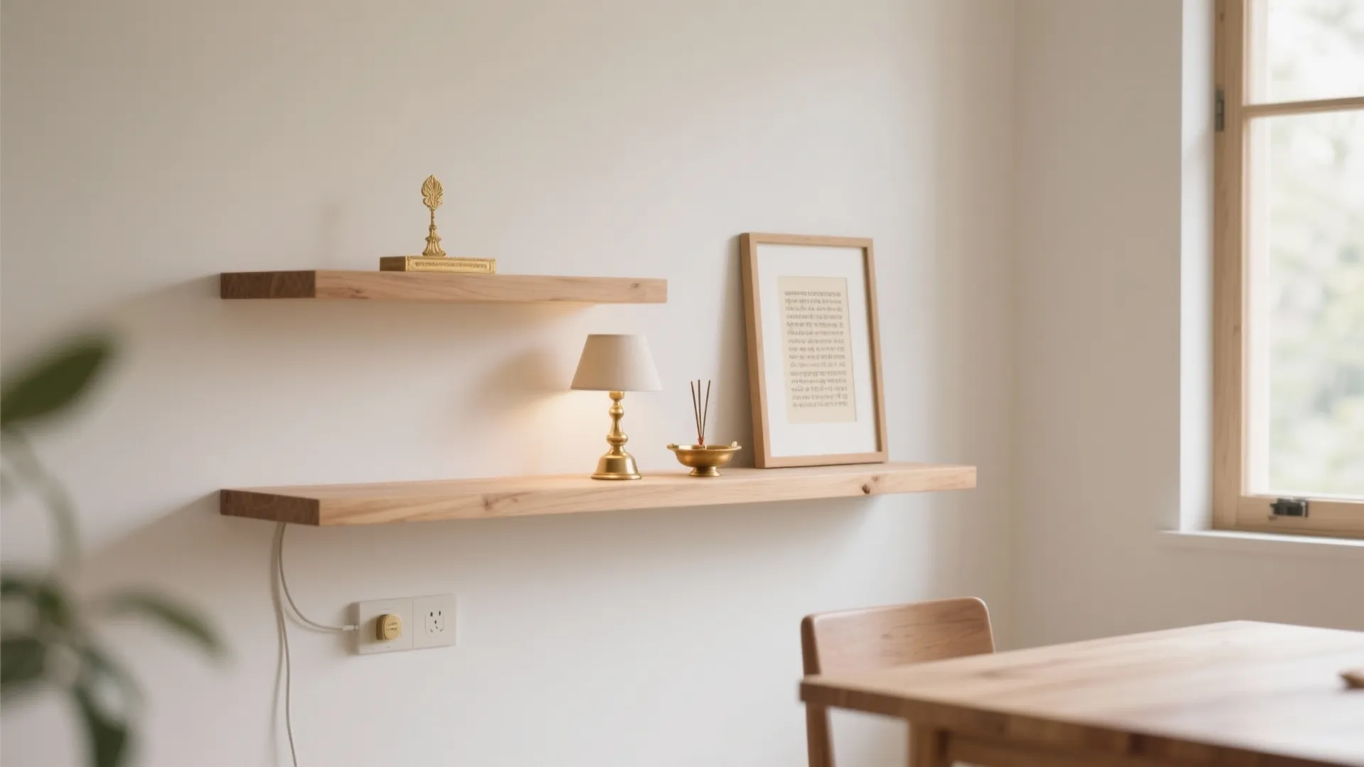 Minimal wooden shrine shelving