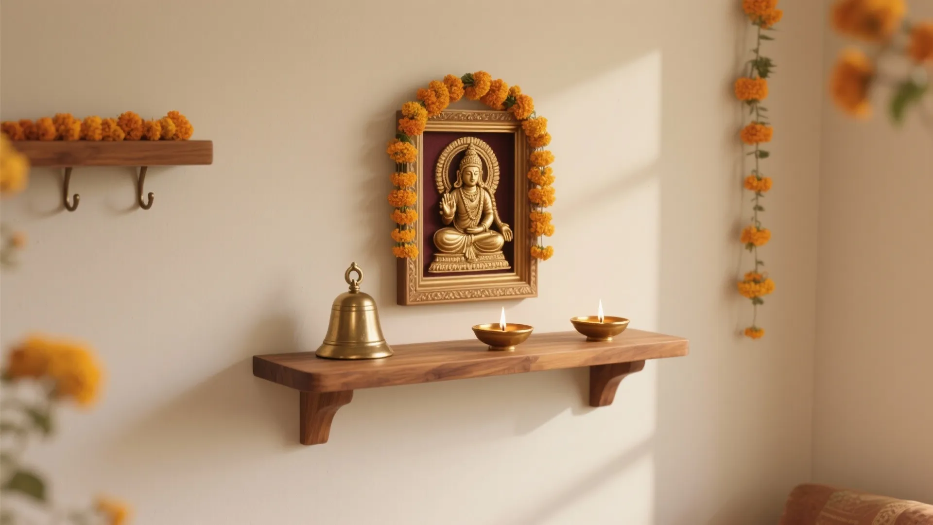 Minimalist Mandir Shelf with Brass Accents