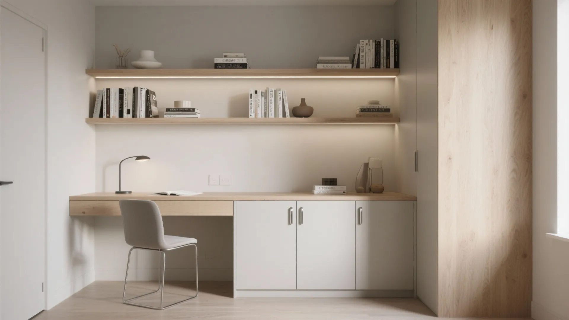 Minimalist shelving with concealed storage