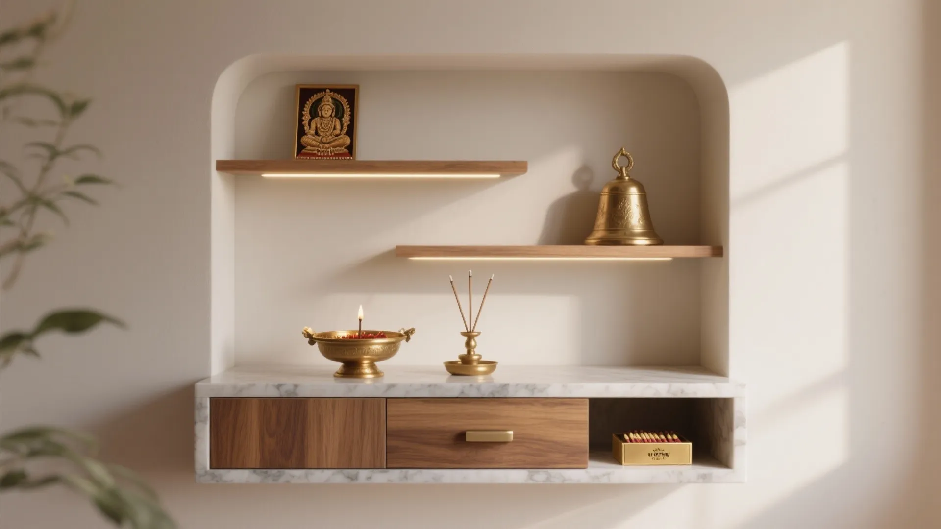 Minimalist Pooja Shelving and Hidden Storage