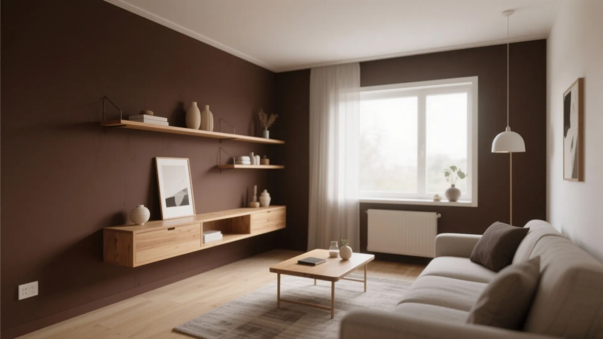 1. Minimalist Shelving to Let Brown Walls Breathe