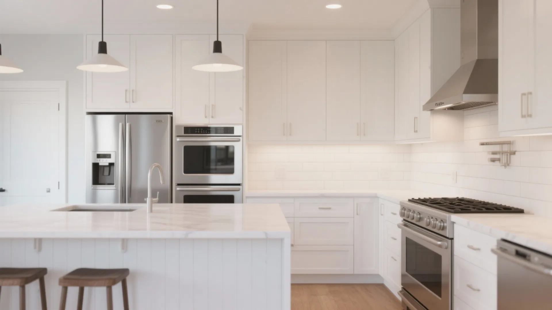 Modern kitchen with thin minimalist shiplap boards