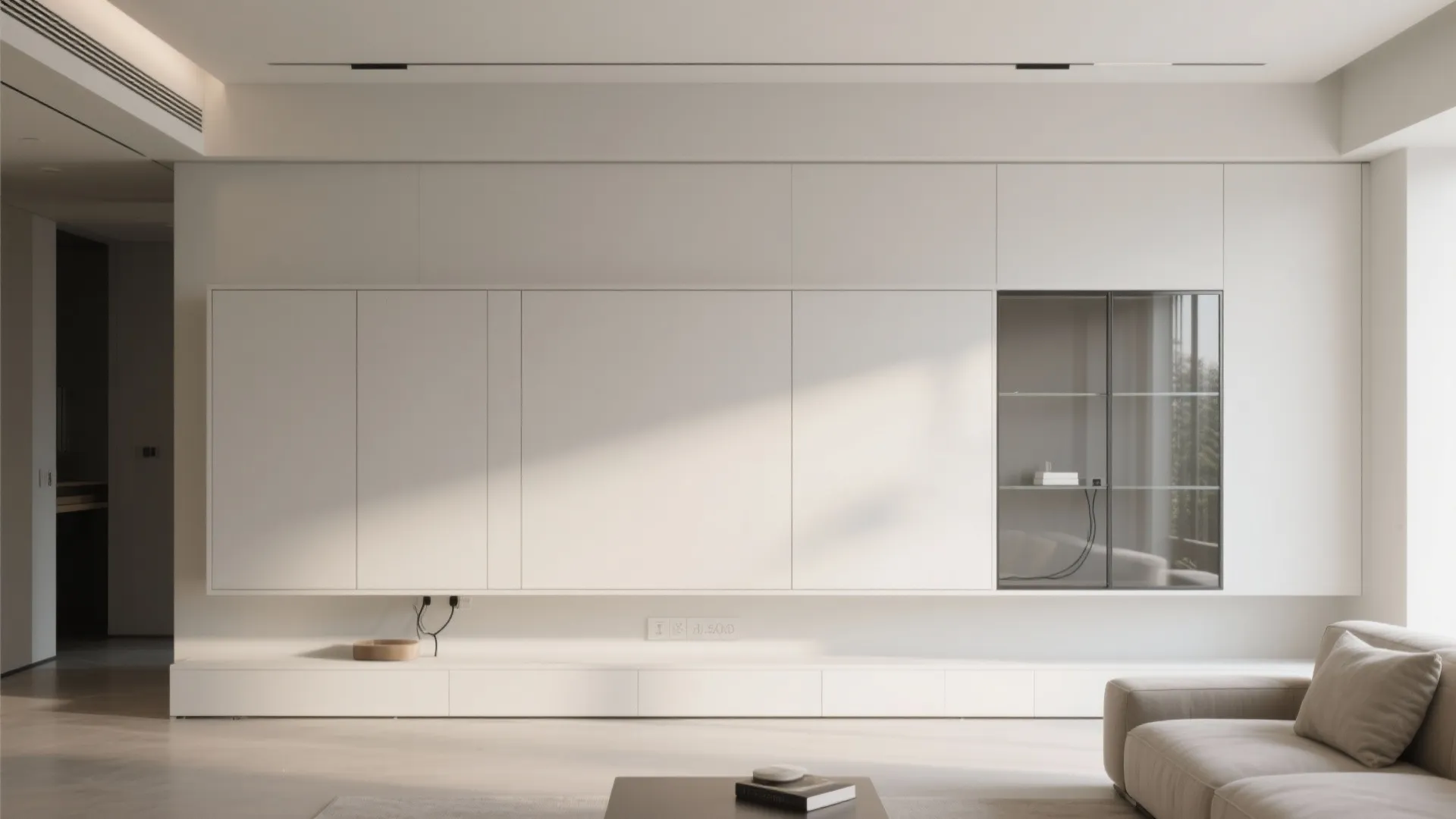 Minimal slab wall with concealed storage