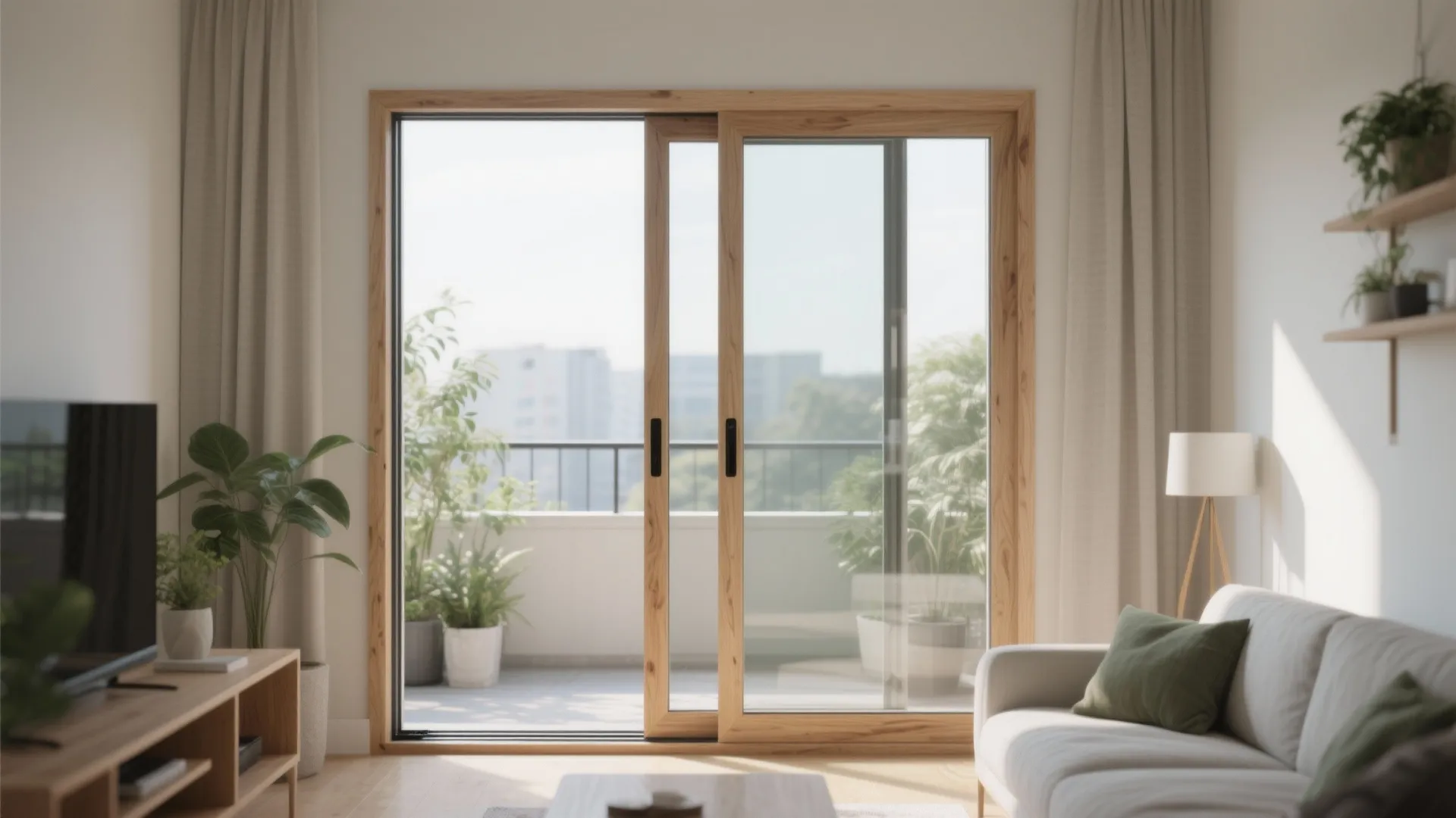 Minimal-frame Sliding Wood-and-Glass Door