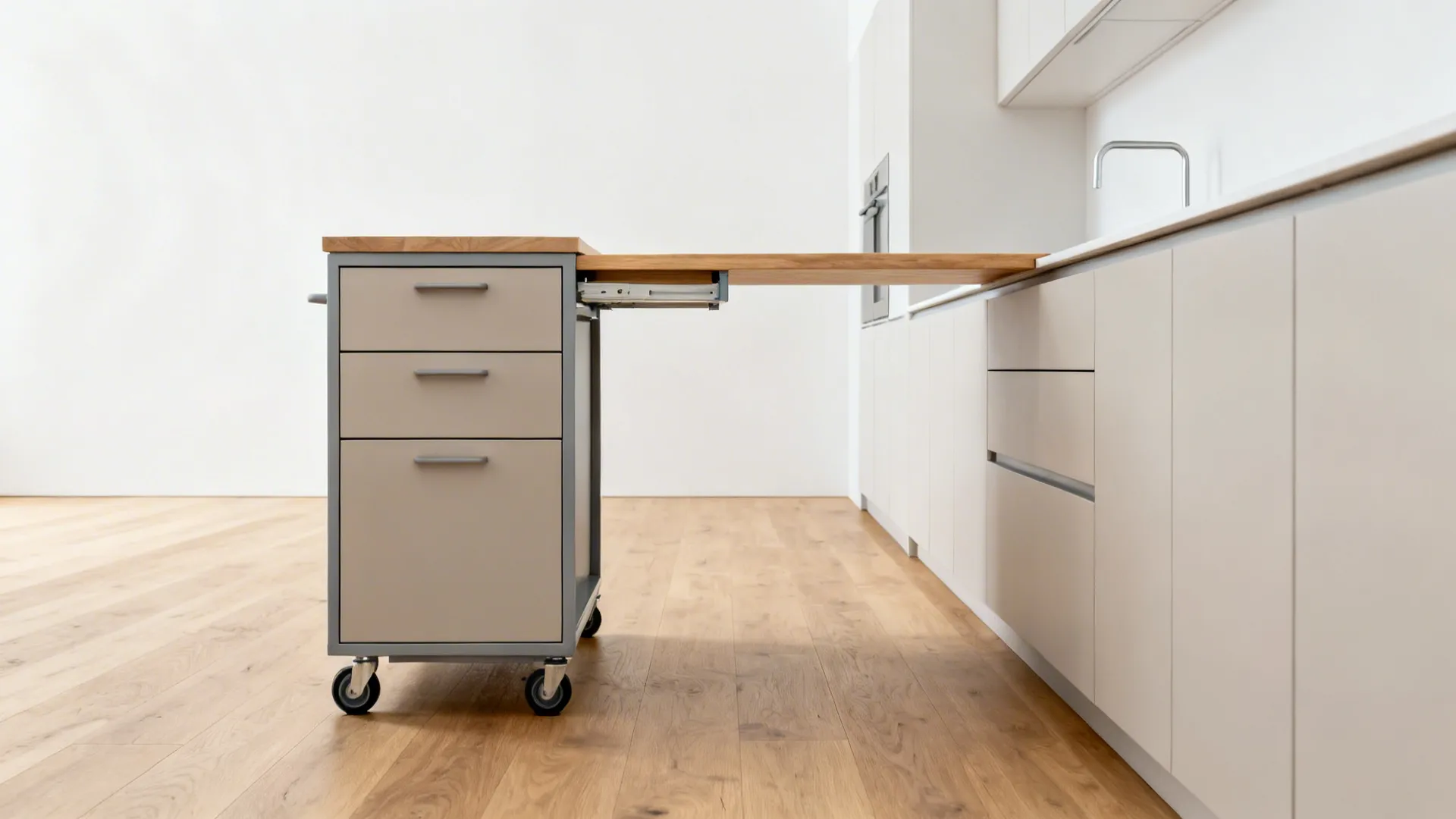 Minimalist rolling cart with hidden storage