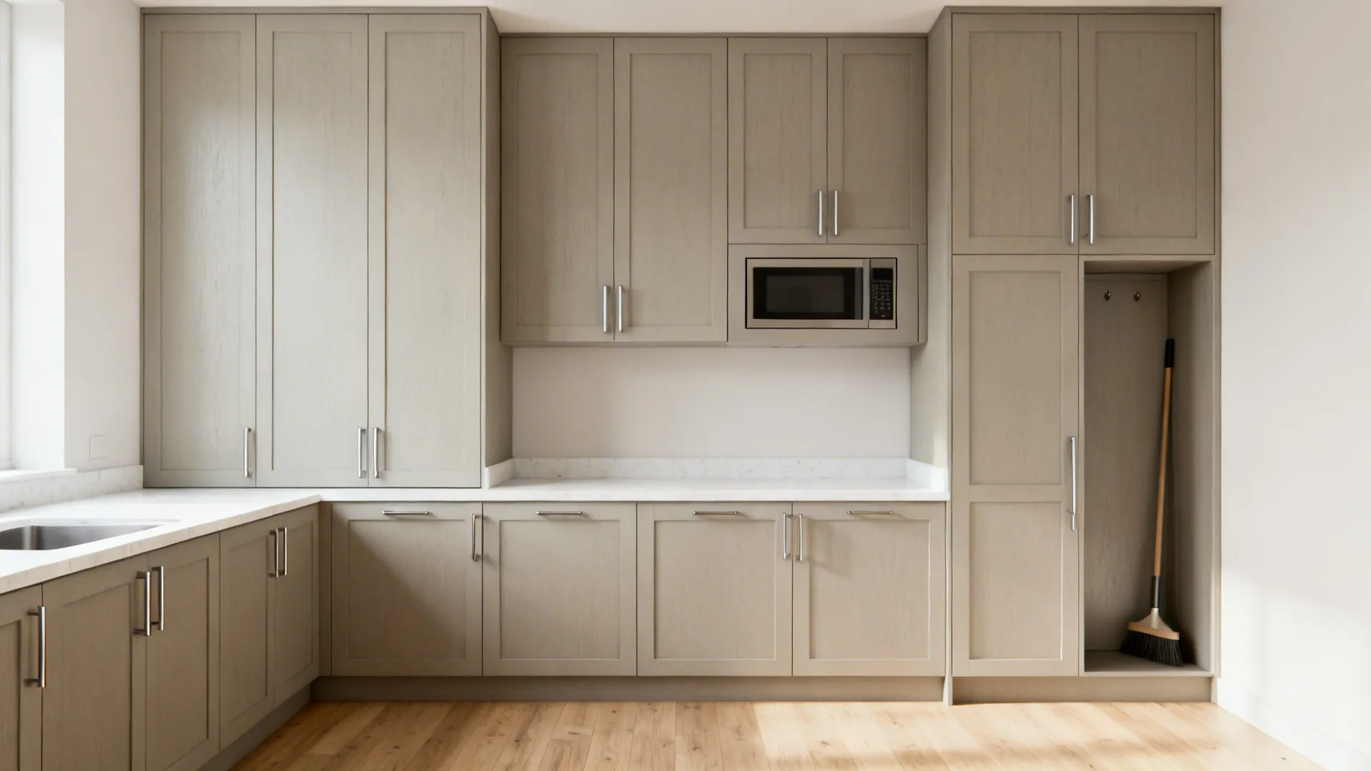 1) Minimalist C-shape storage with slim shaker and tall corners