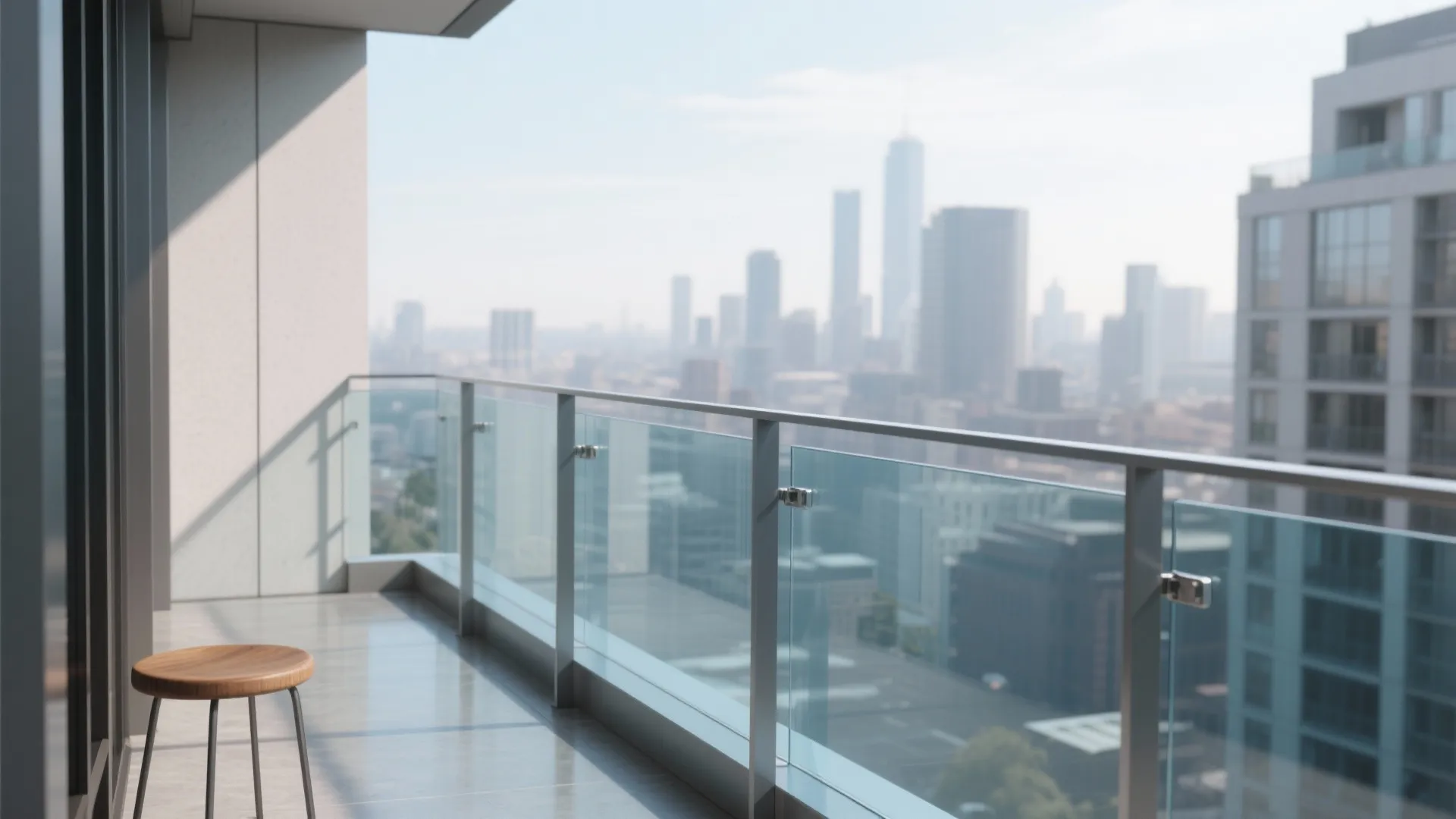 Minimal steel railings with glass infill