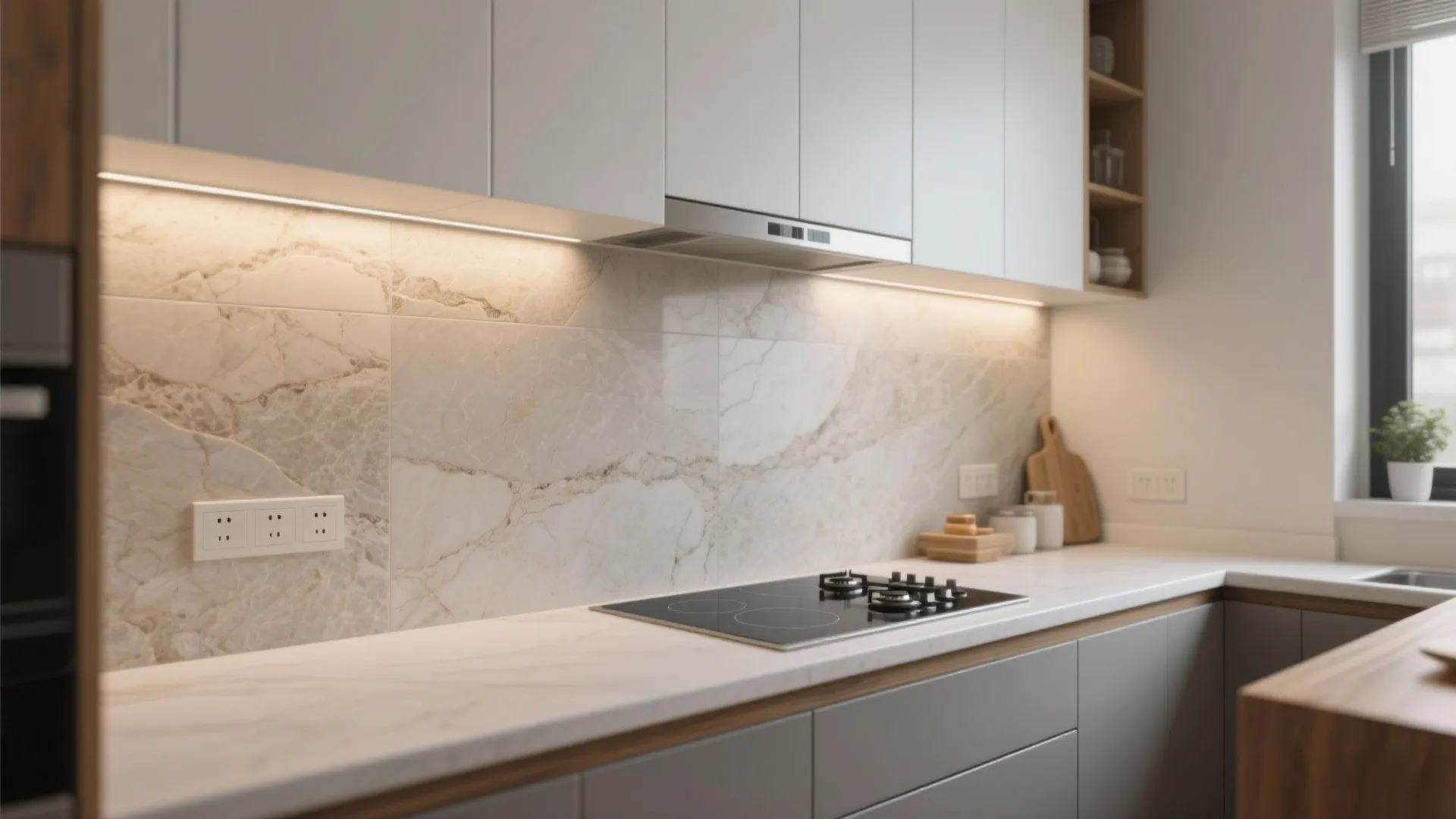 Minimalist stone backsplash