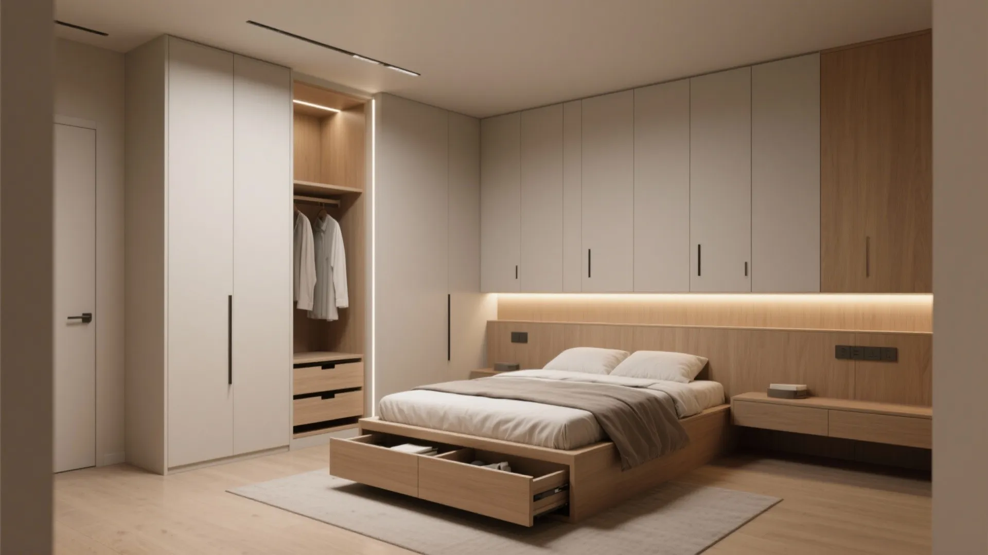 Minimalist bedroom storage