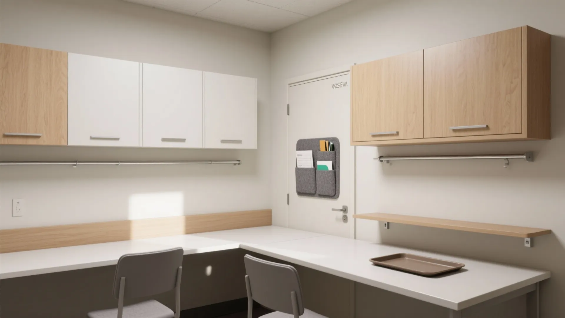 Minimalist storage for shared study rooms