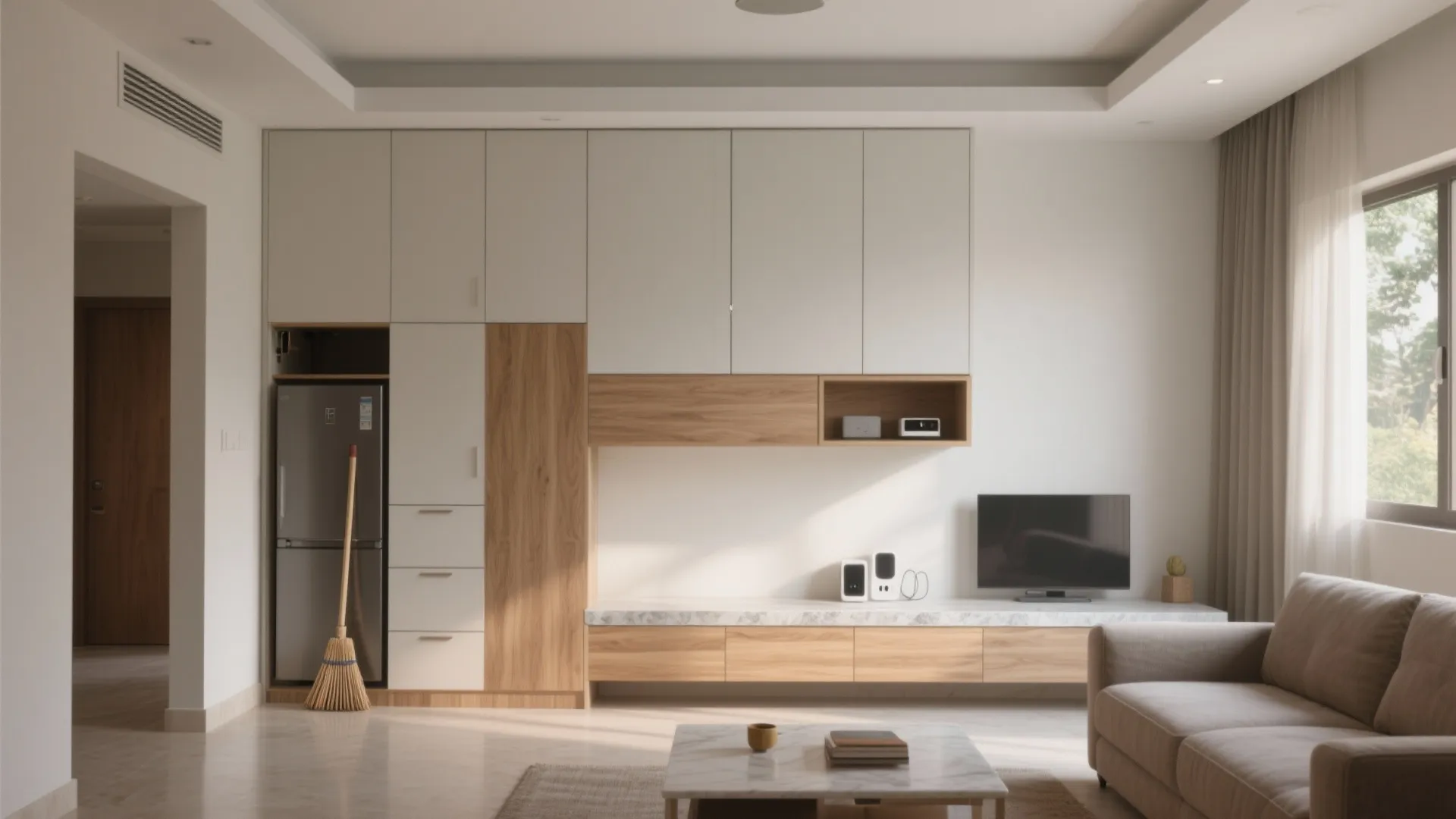 1) Minimalist storage that hides more than it shows