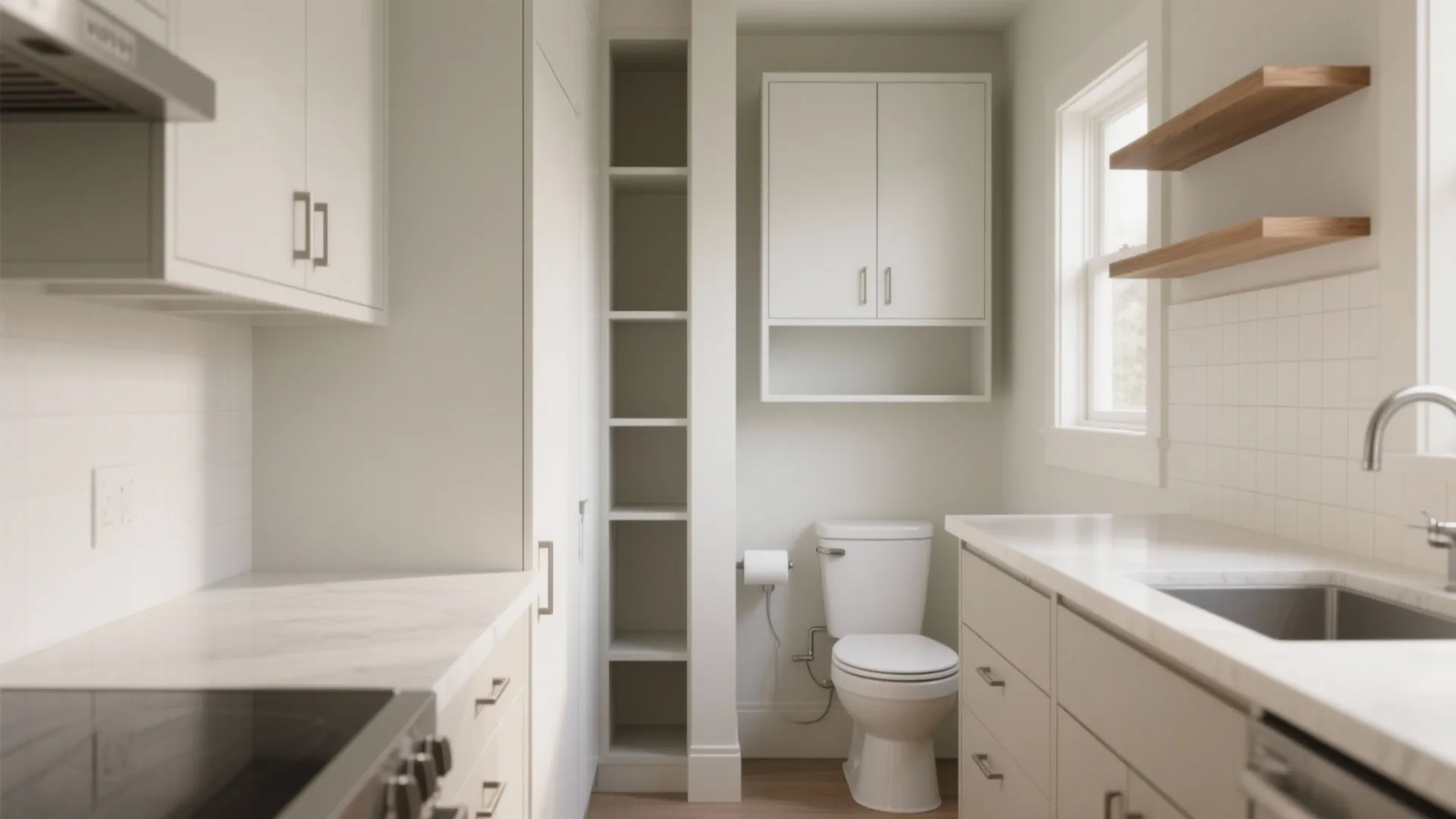 Minimalist storage in small kitchens and bathrooms