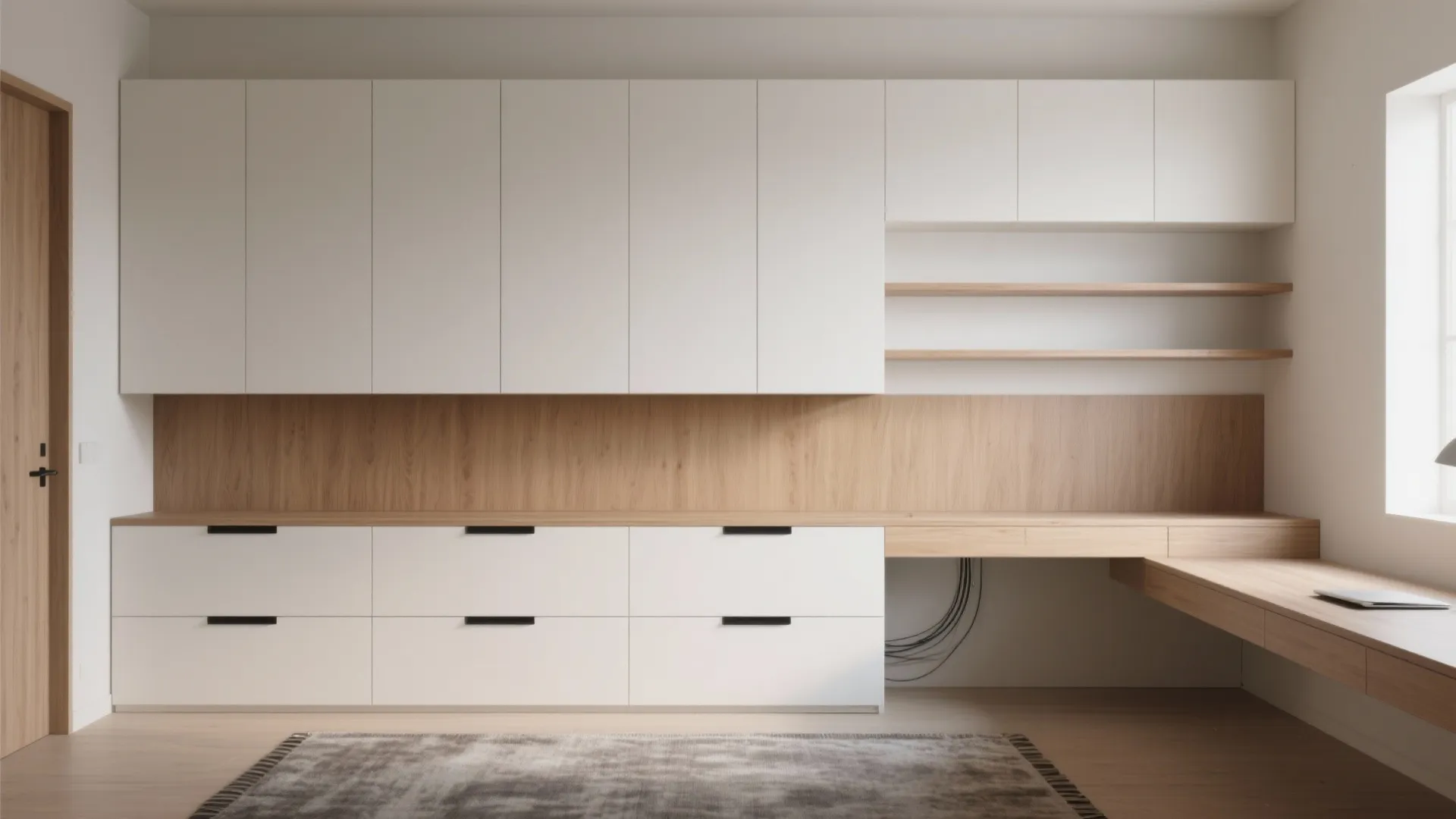 Minimalist storage for a contemporary study