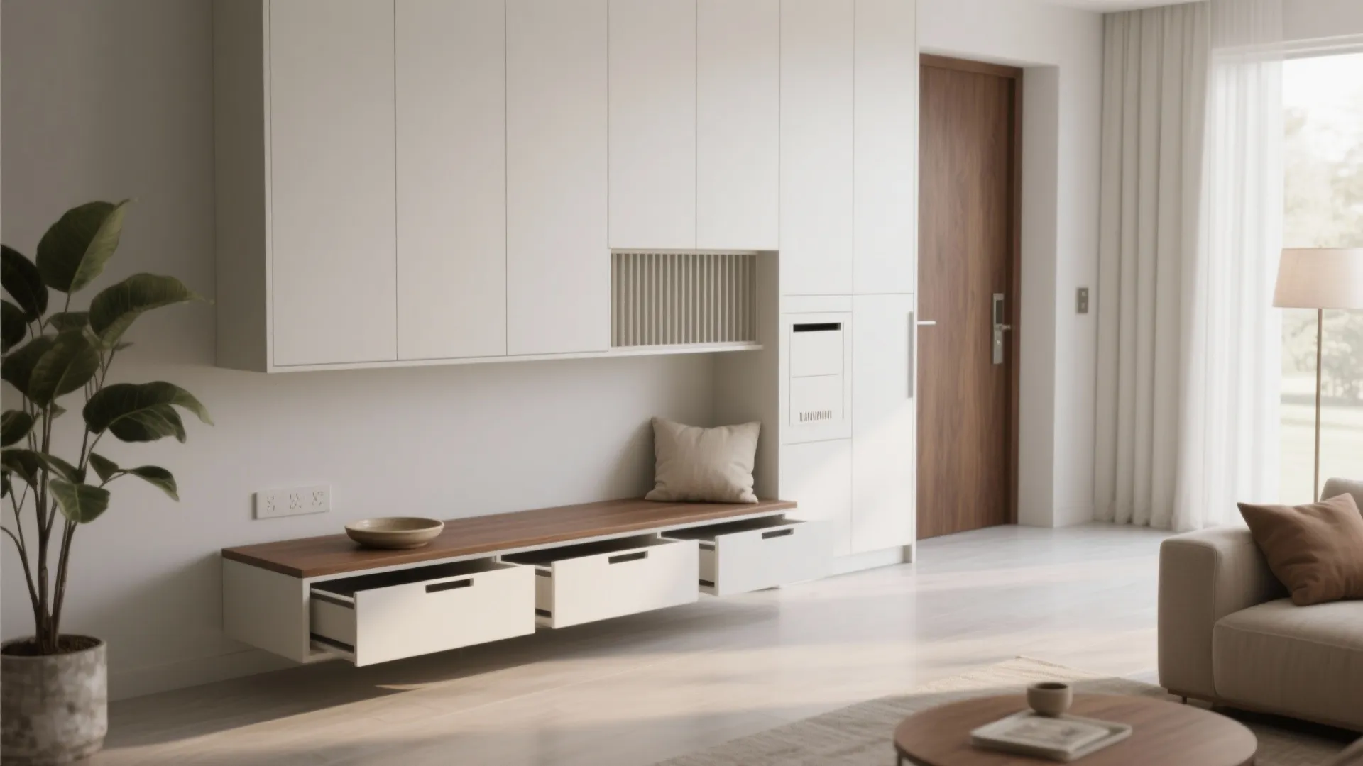 Minimalist hall storage that breathes